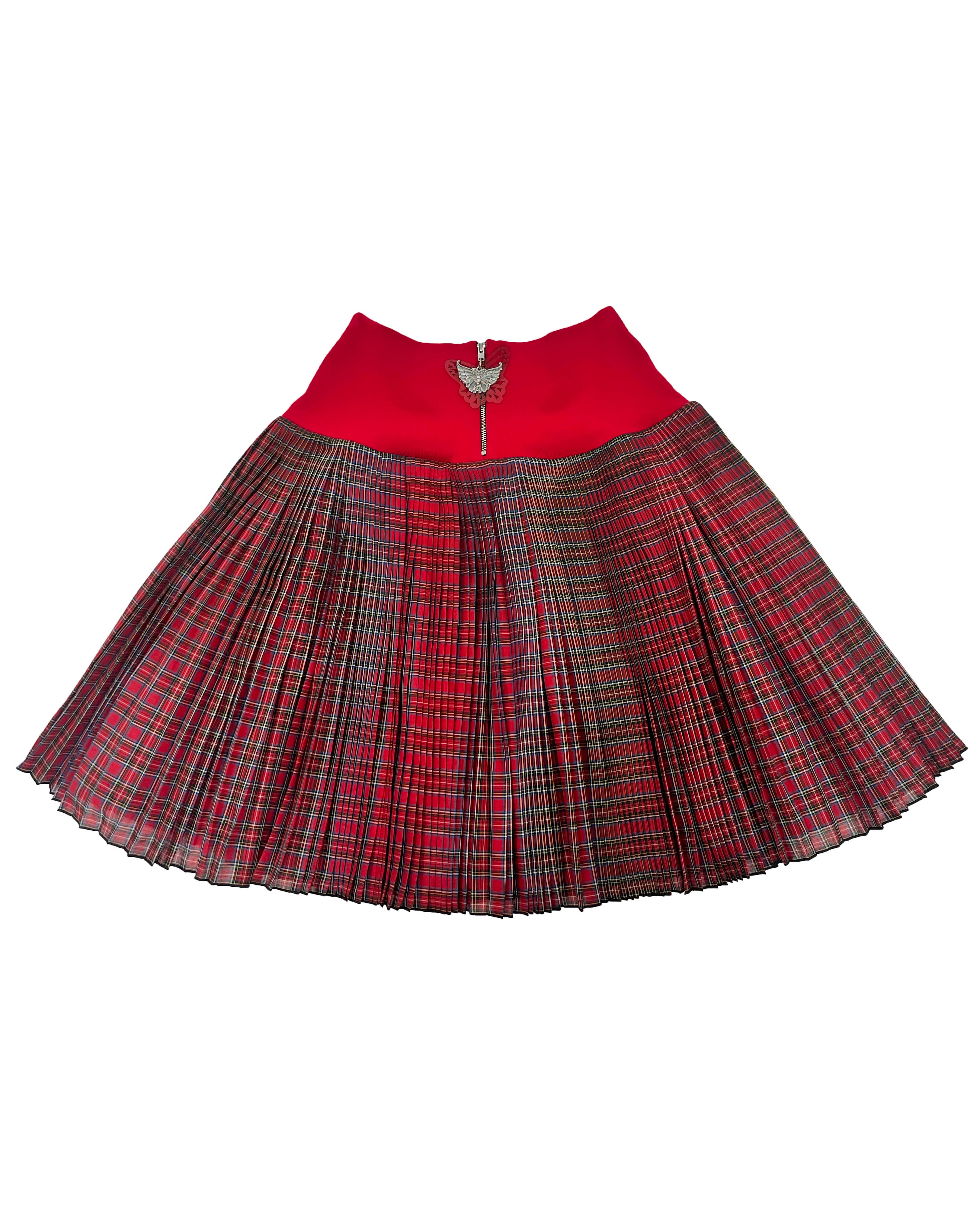 Fret Red Knitted Pleated Knee Skirt