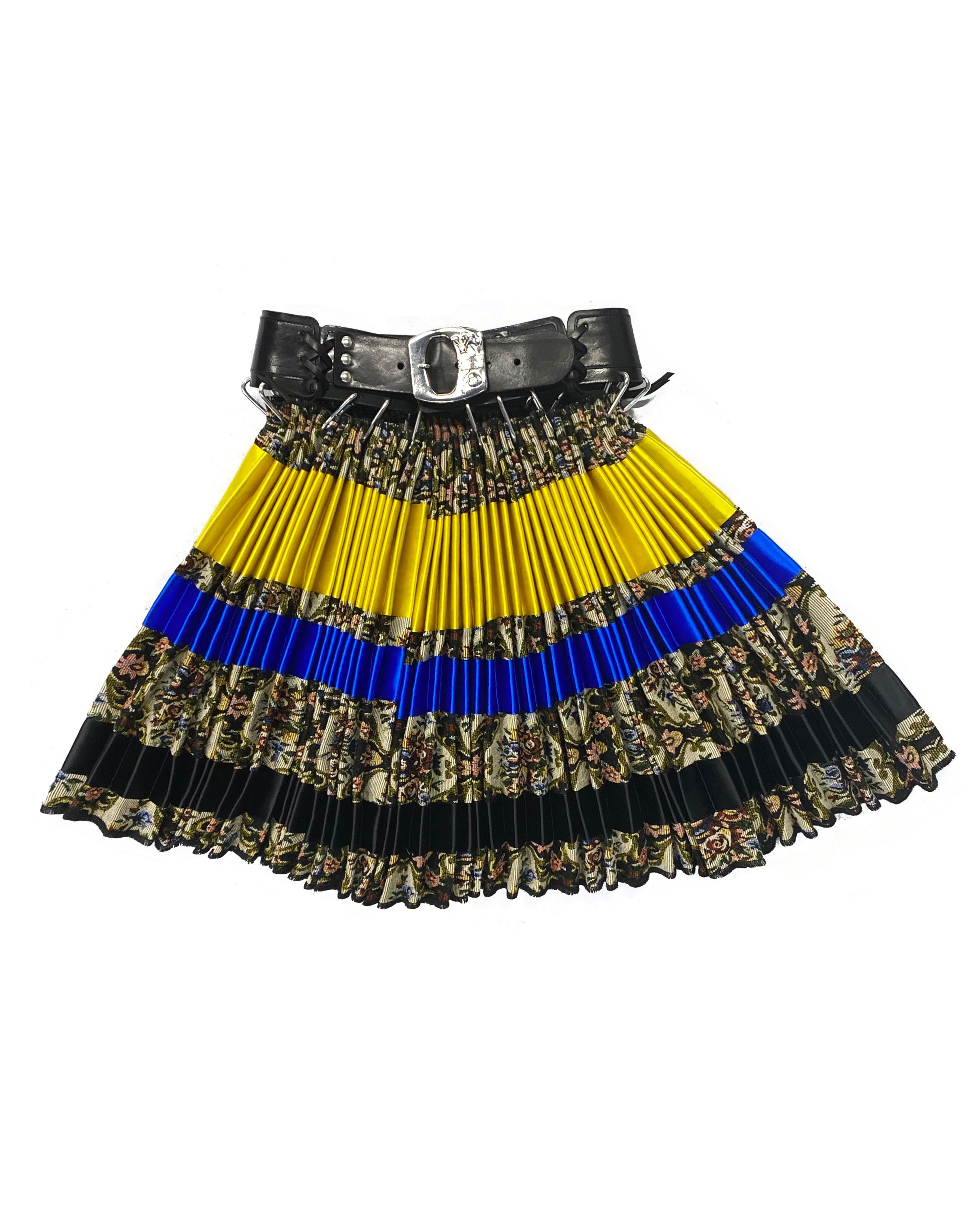 Tapestry Stripe Laced Belt Knee Carabiner Skirt