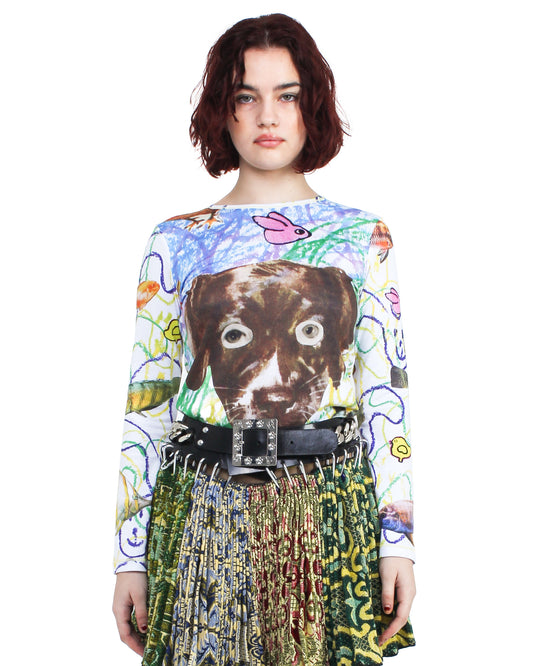 Brown Dog Collage Fitted Jersey Top