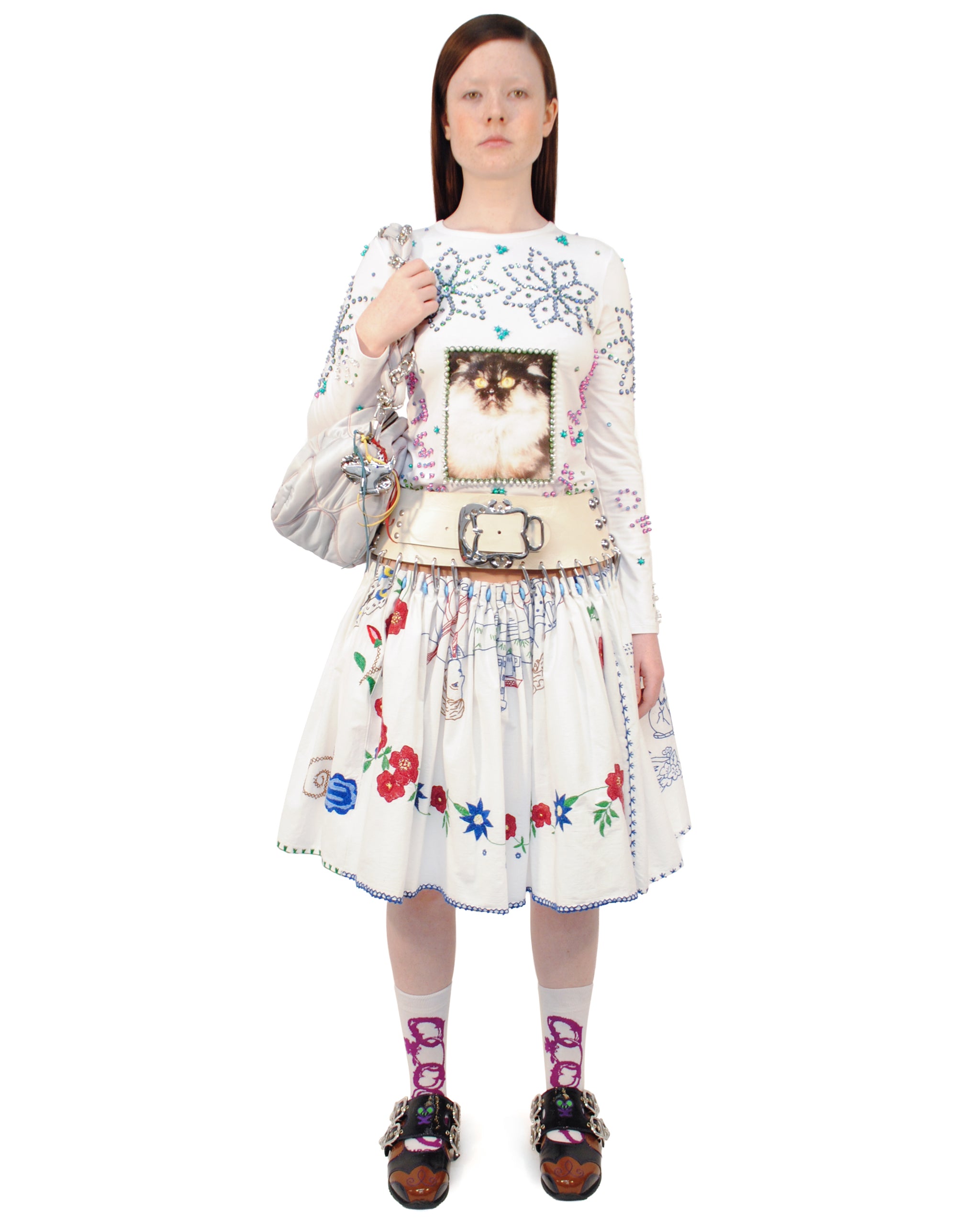 Exclusive Drawing Folkloric Knee Carabiner Skirt