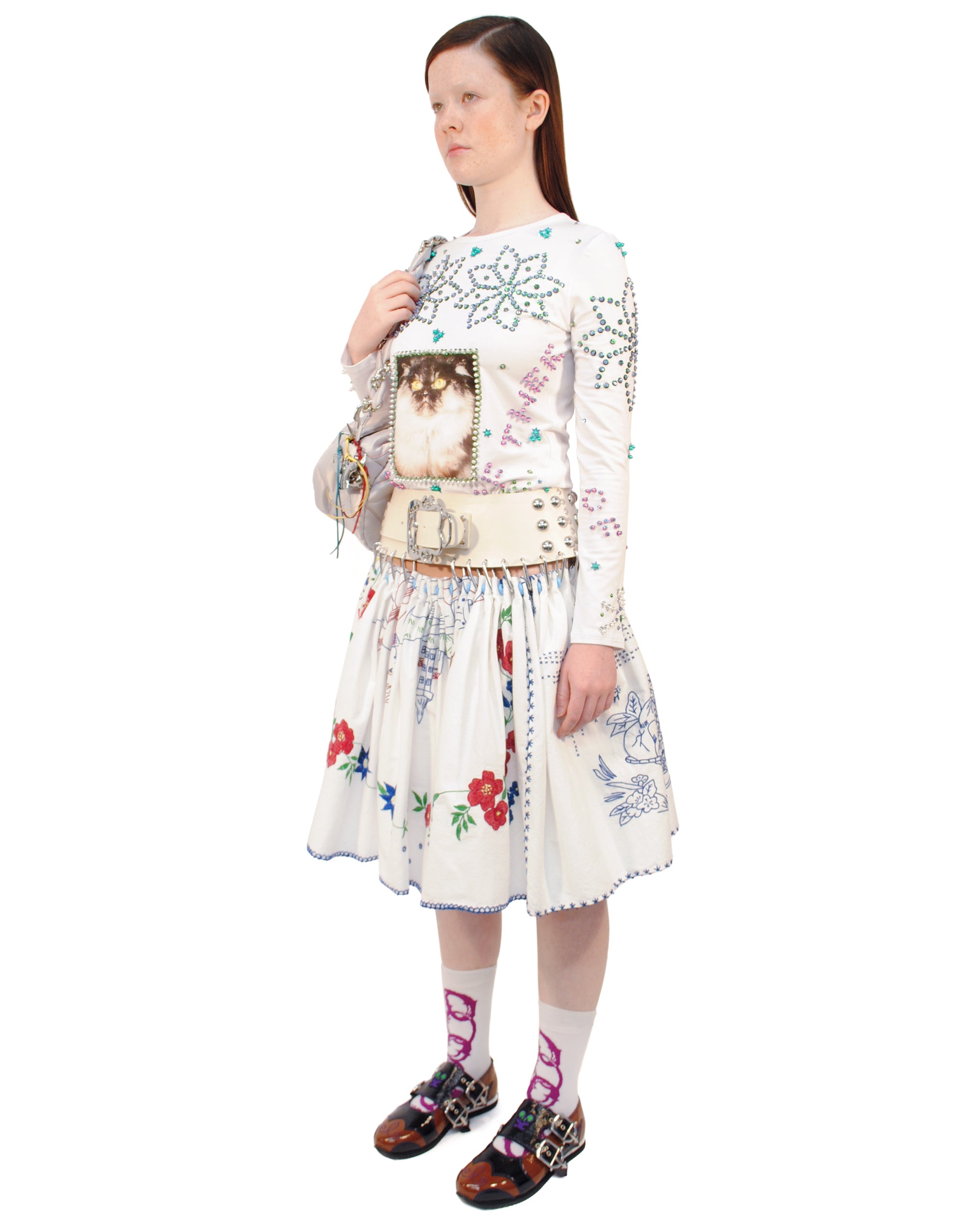 Exclusive Drawing Folkloric Knee Carabiner Skirt