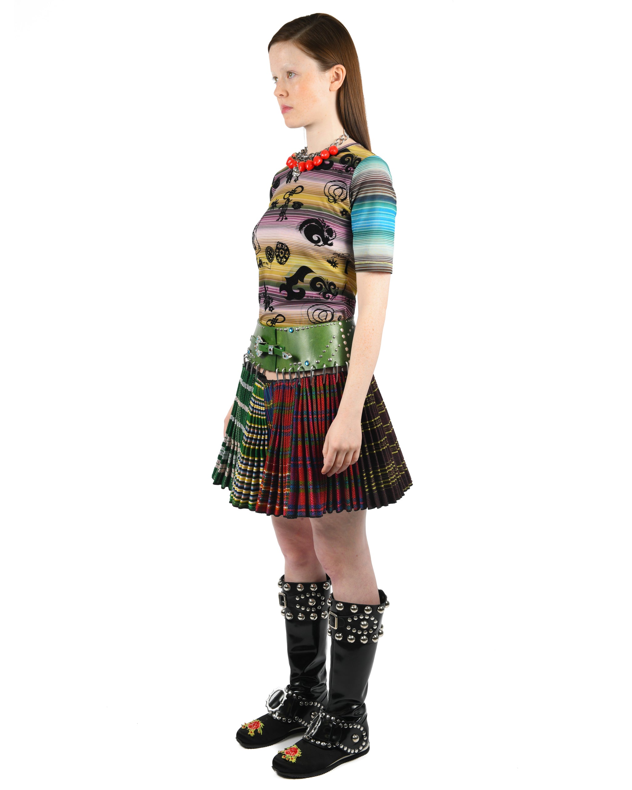 Exclusive Green Folkloric Mini Carabiner Skirt