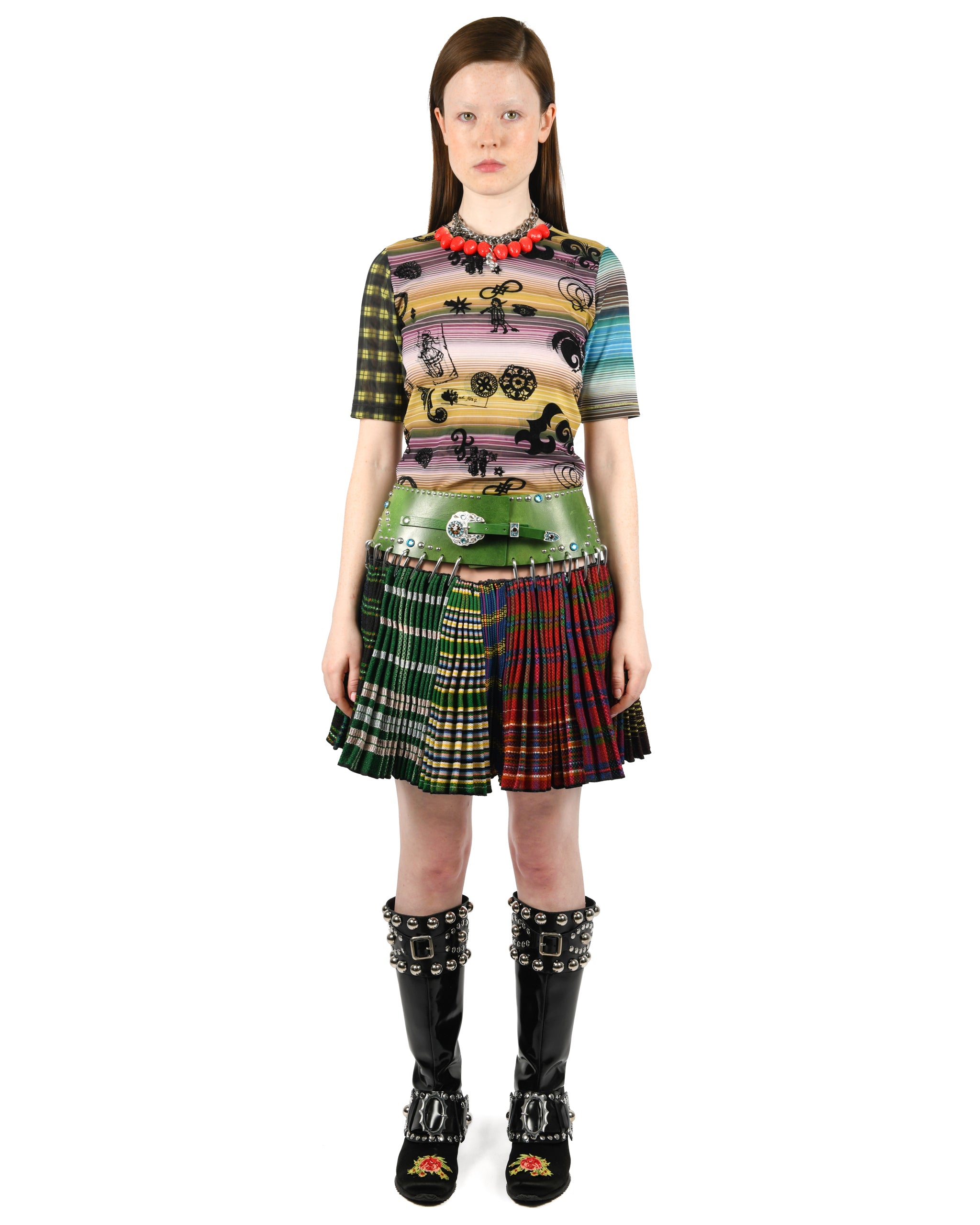 Exclusive Green Folkloric Mini Carabiner Skirt