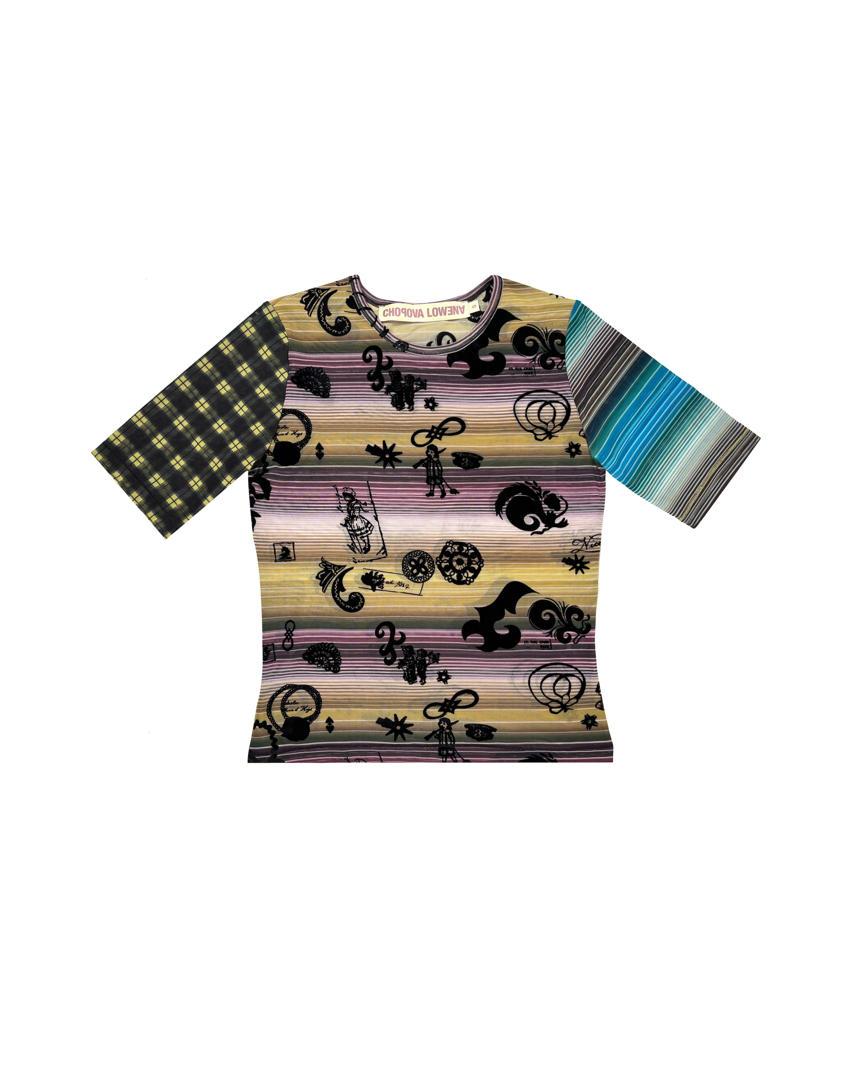 【CHOPOVA LOWENA】BIRDS MESH TOP AW23 Duke Short Sleeve Flocked Mesh Top – Chopova Lowena