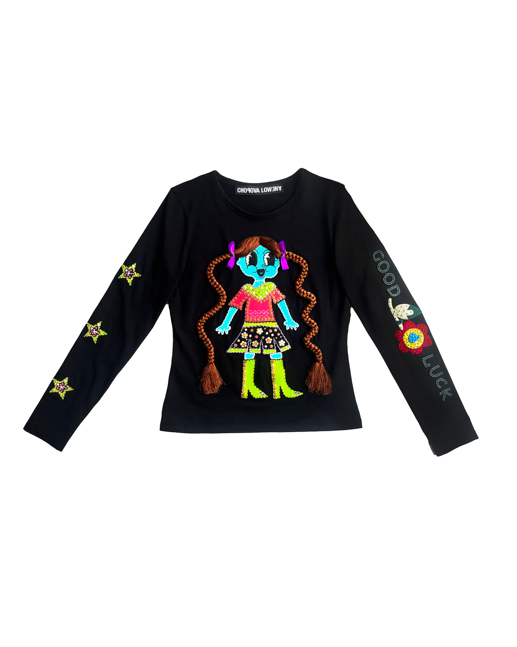 Blue Emma Beaded Jersey Top