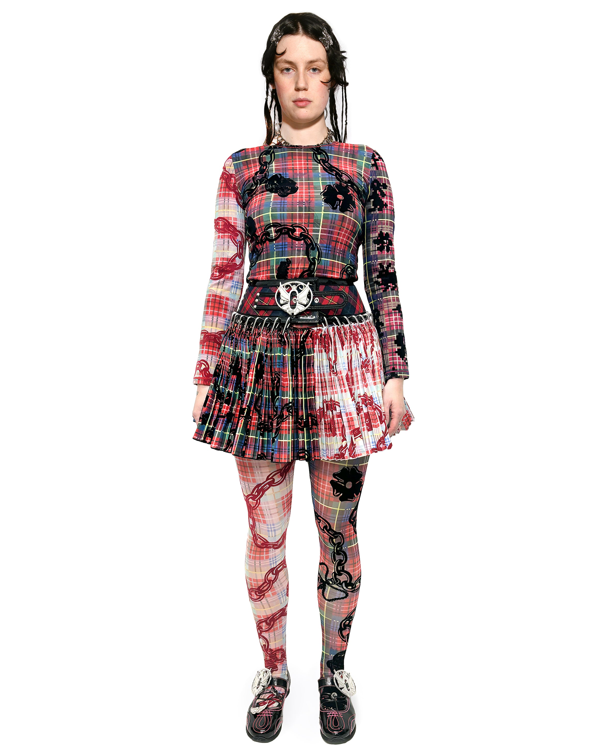 Lady Chain Flocked Mesh Top