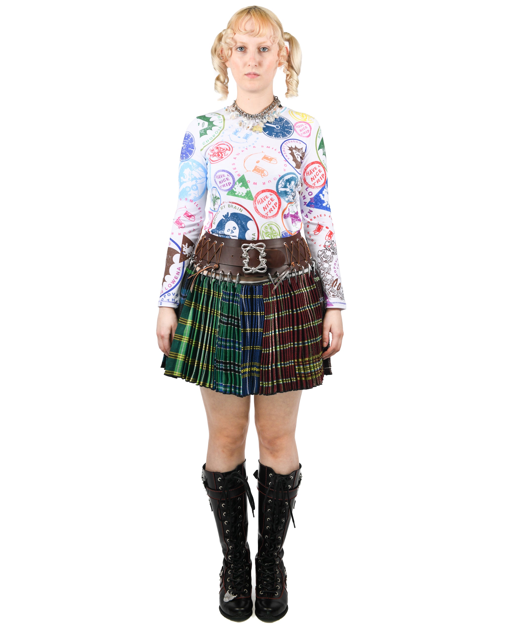 Exclusive Brown Belt Green Folkloric Mini Carabiner Skirt