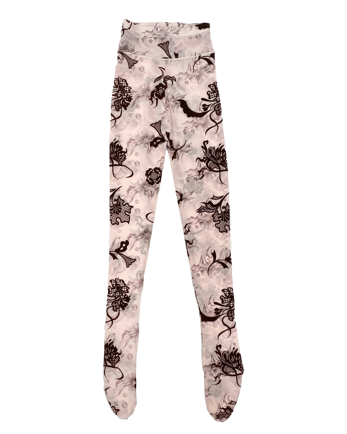 Pink Flower Flocked Leggings