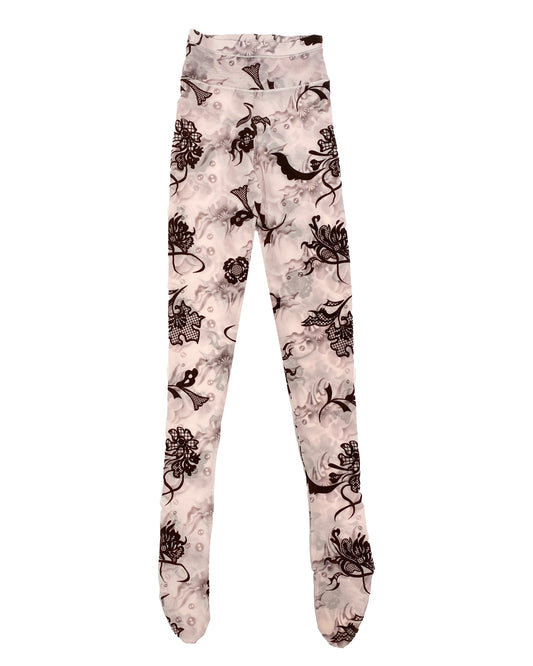 Pink Flower Flocked Leggings