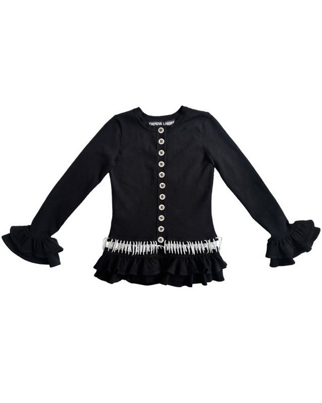 Black Ruffle Carabiner Cardigan
