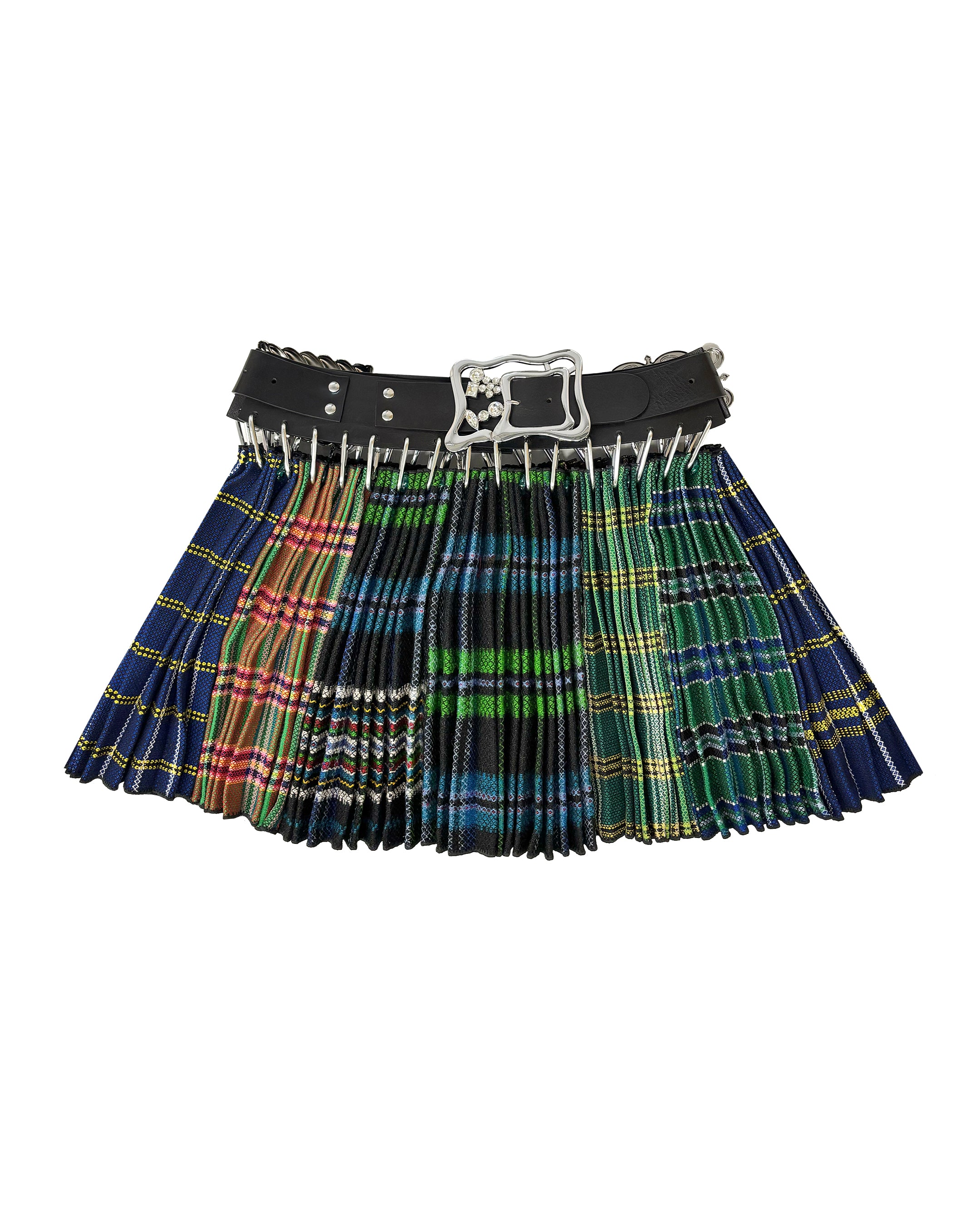 Exclusive Adjustable Belt Green Folkloric Mini Carabiner Skirt