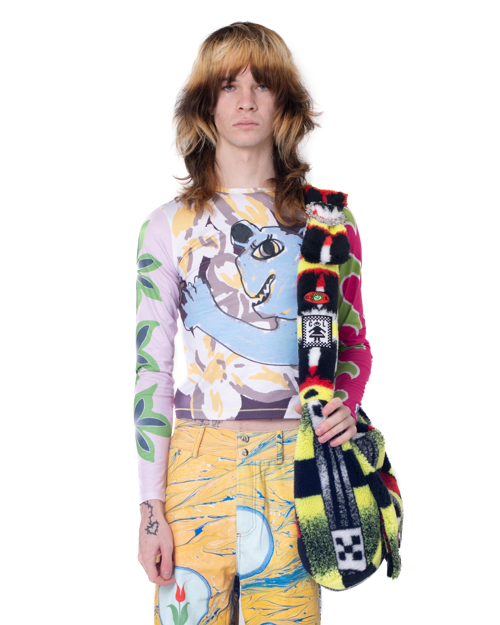 Yellow Printed Fleece Bag