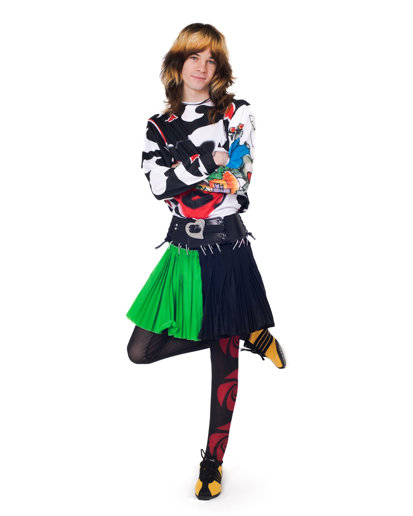 Red Head Black Hat Oversized Jersey Top