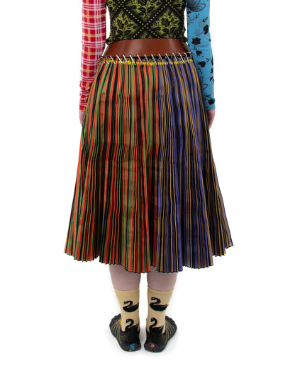 Brown Belt Stripe Midi Skirt