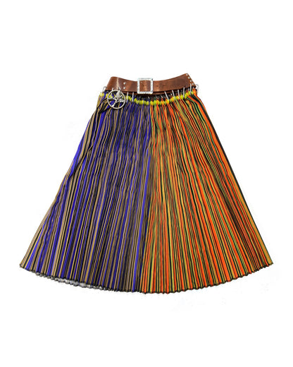 Brown Belt Stripe Midi Skirt