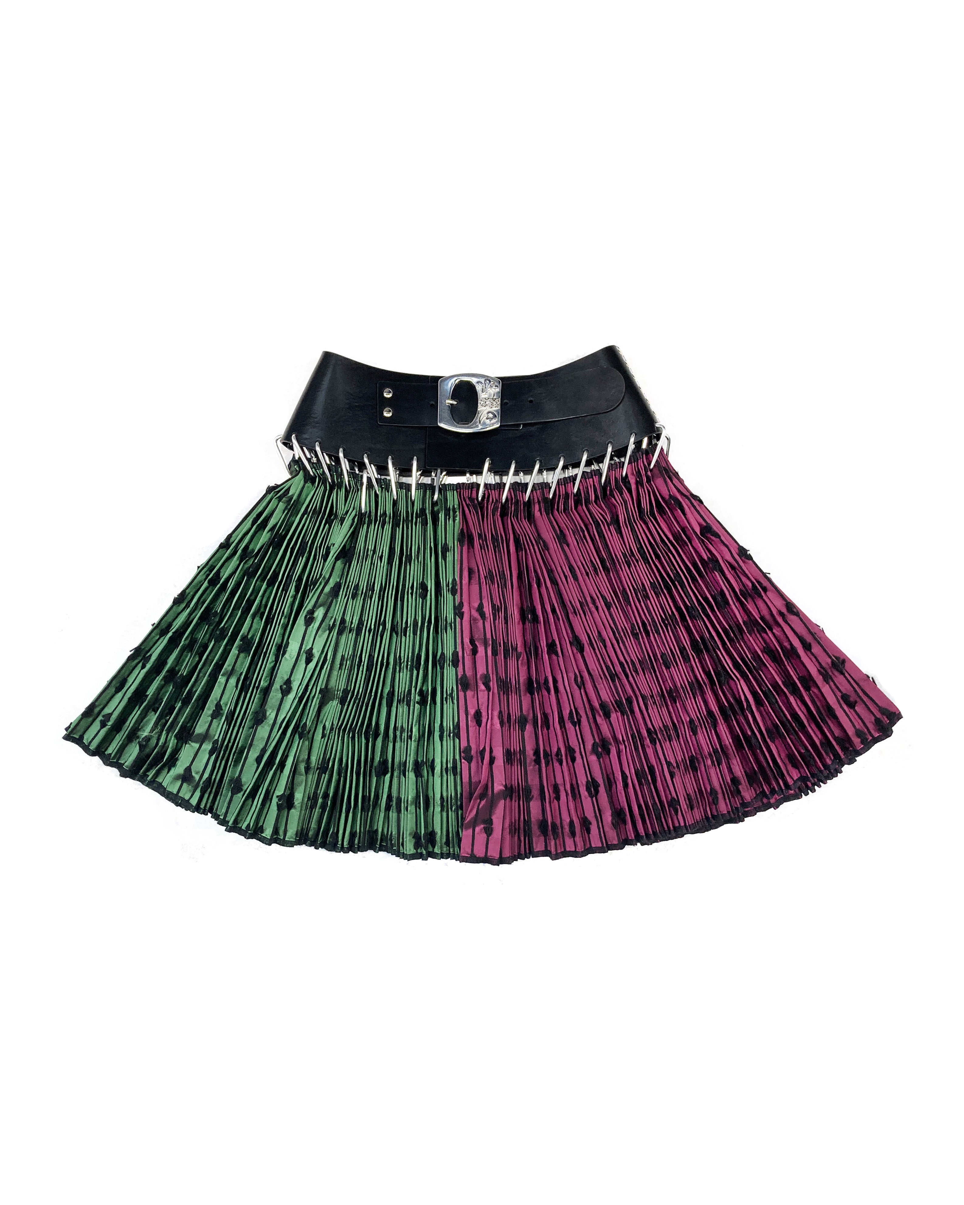 Pink and Green Split Mini Skirt