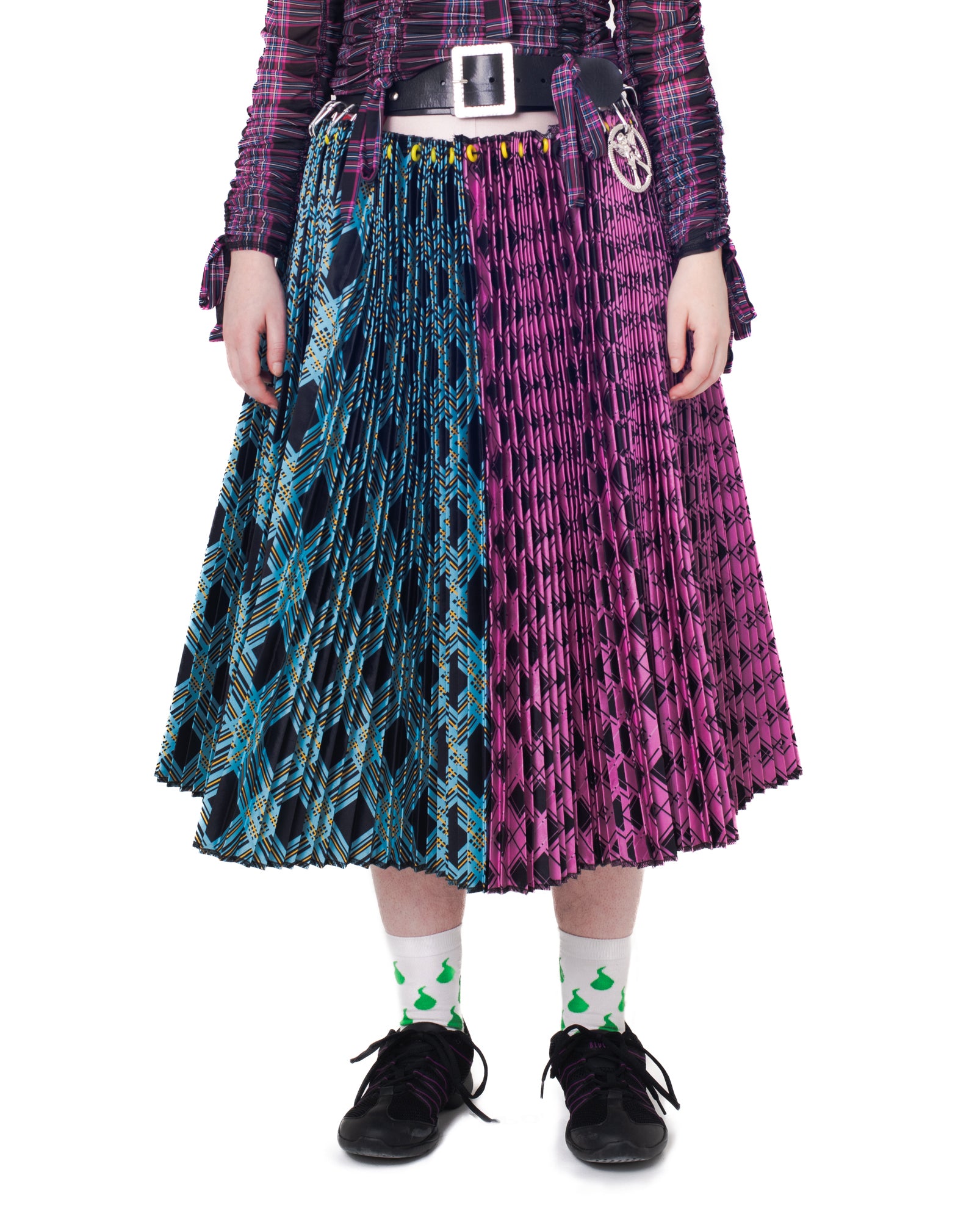 Black Belt Argyle Midi Skirt