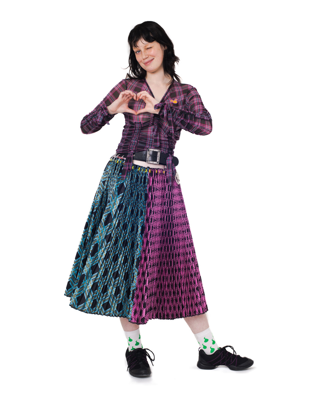 Black Belt Argyle Midi Skirt