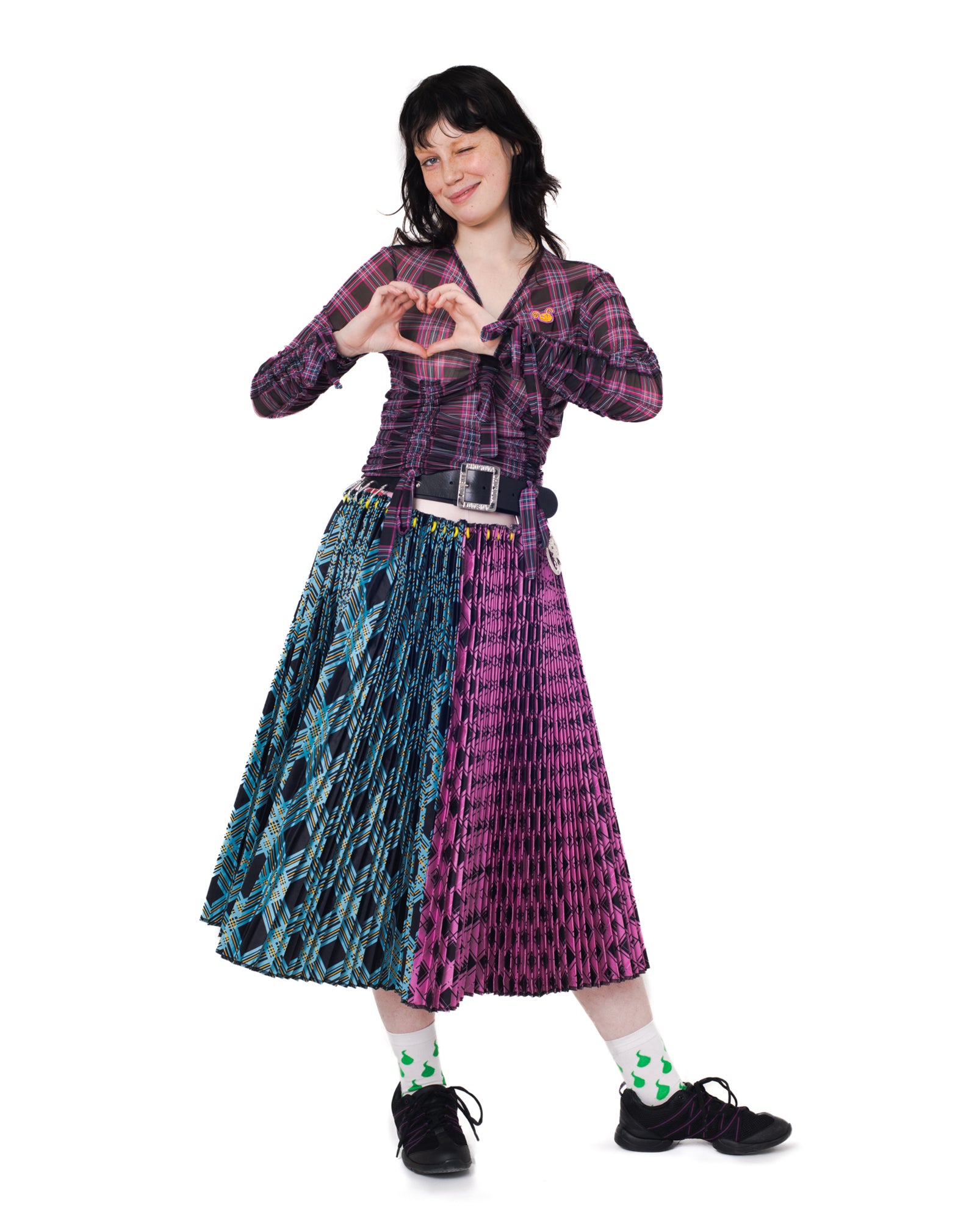 Black Belt Argyle Midi Skirt