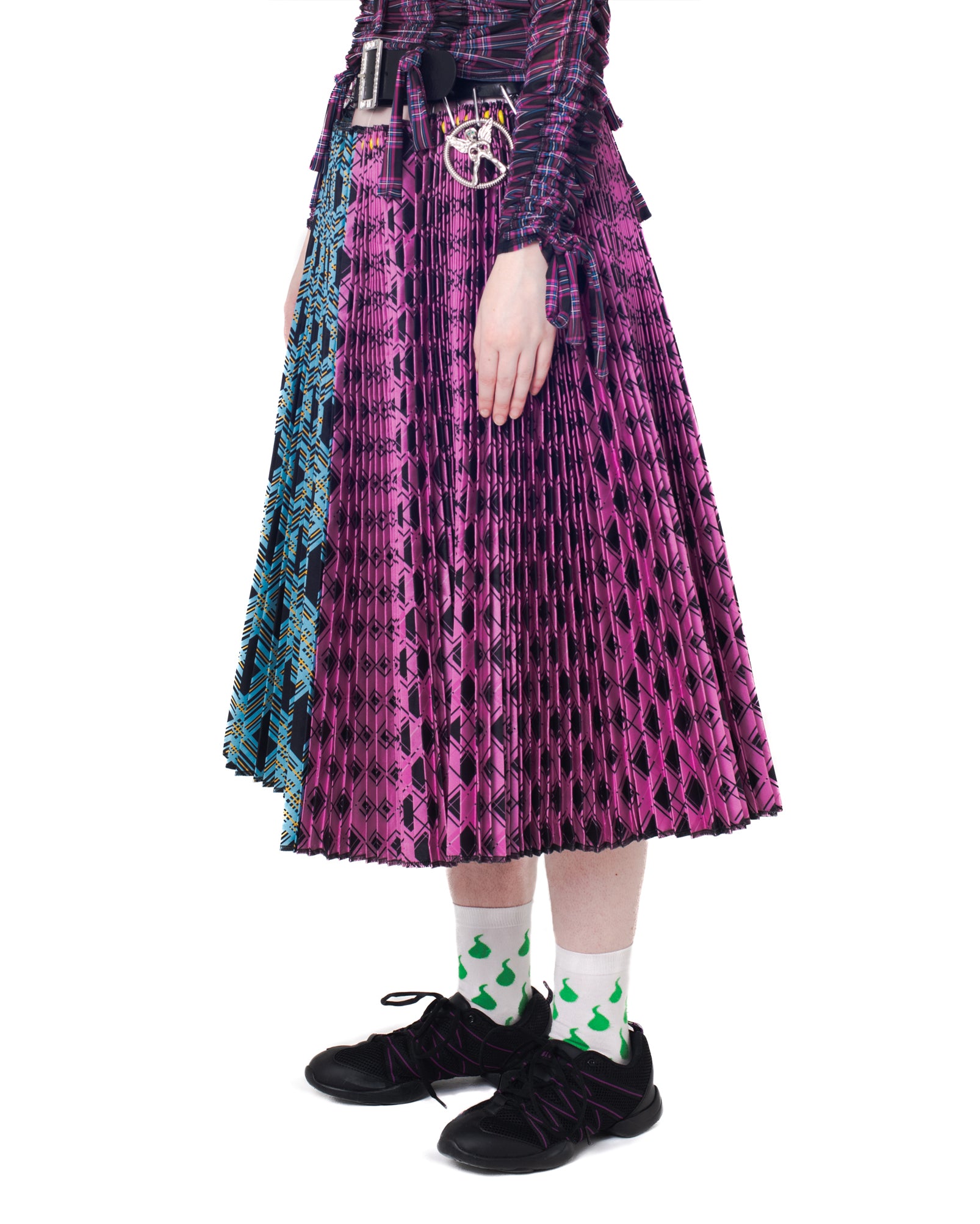 Black Belt Argyle Midi Skirt