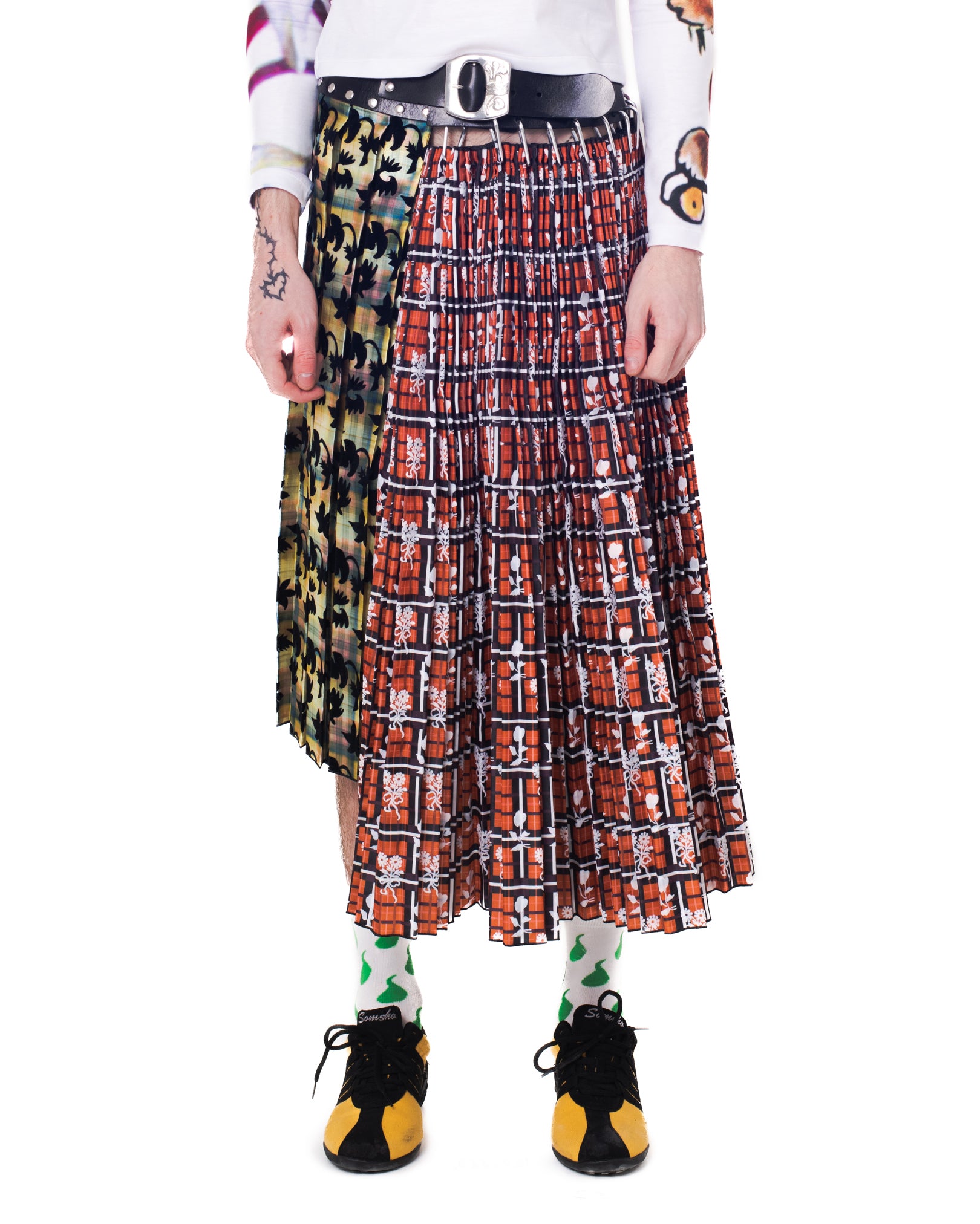 Black Belt Mix Flock Midi Skirt