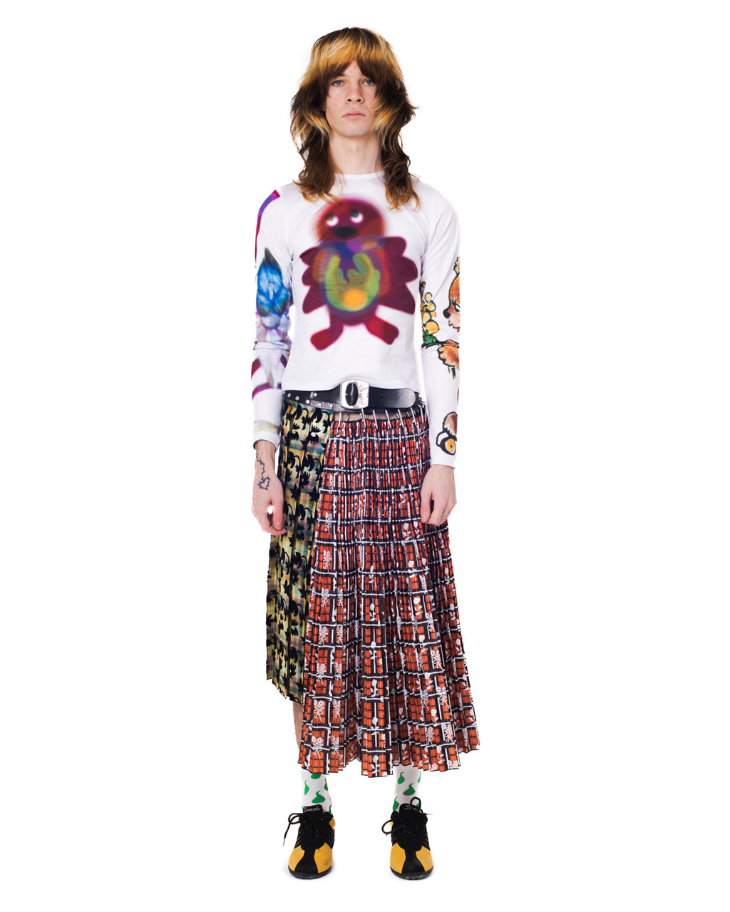 Black Belt Mix Flock Midi Skirt