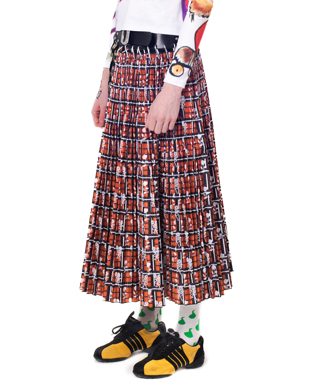 Black Belt Mix Flock Midi Skirt