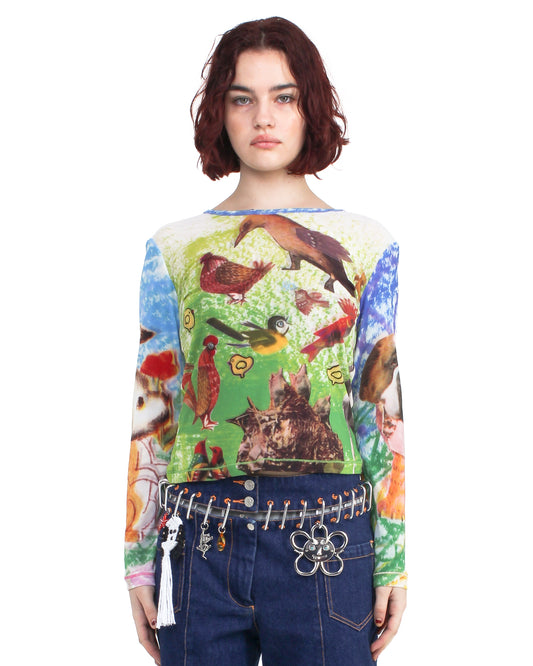 Birds Everywhere Fitted Mesh Top