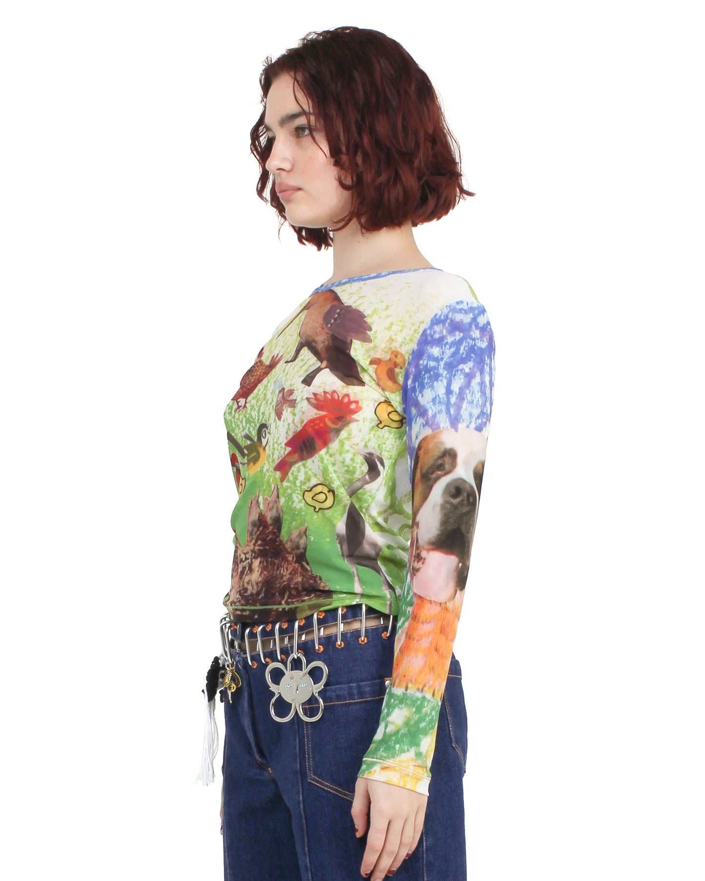 Birds Everywhere Fitted Mesh Top