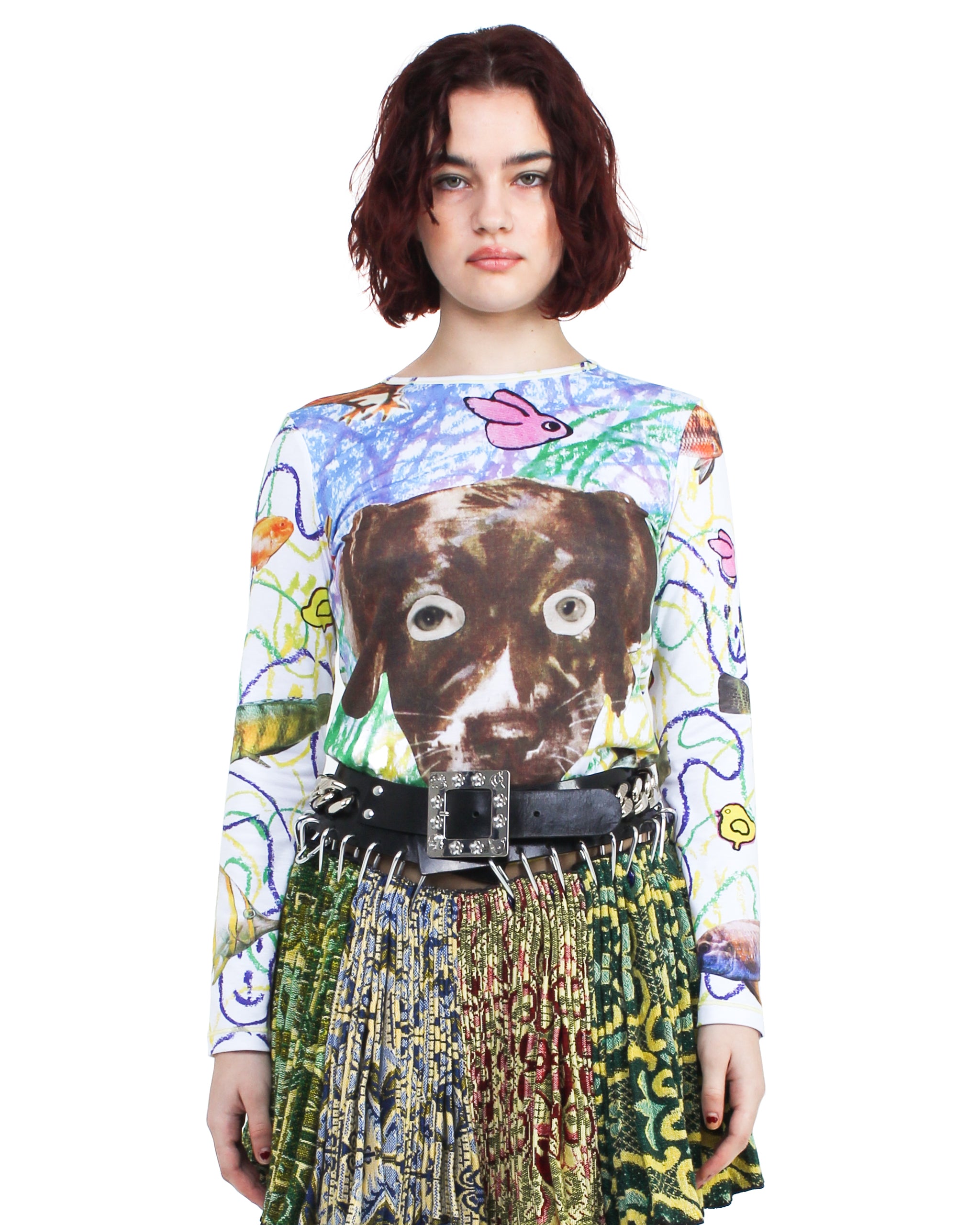 Brown Dog Collage Fitted Jersey Top – Chopova Lowena