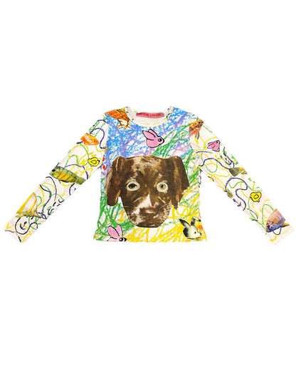 Brown Dog Collage Fitted Jersey Top