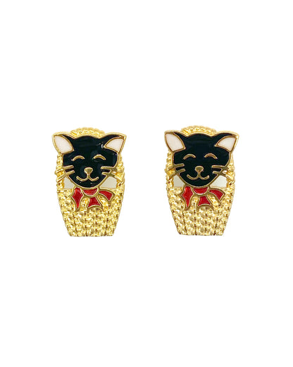 Kitten in Basket Gold Earring