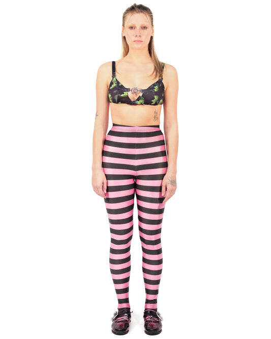 Black and Pink Stripe Lycra Leggings