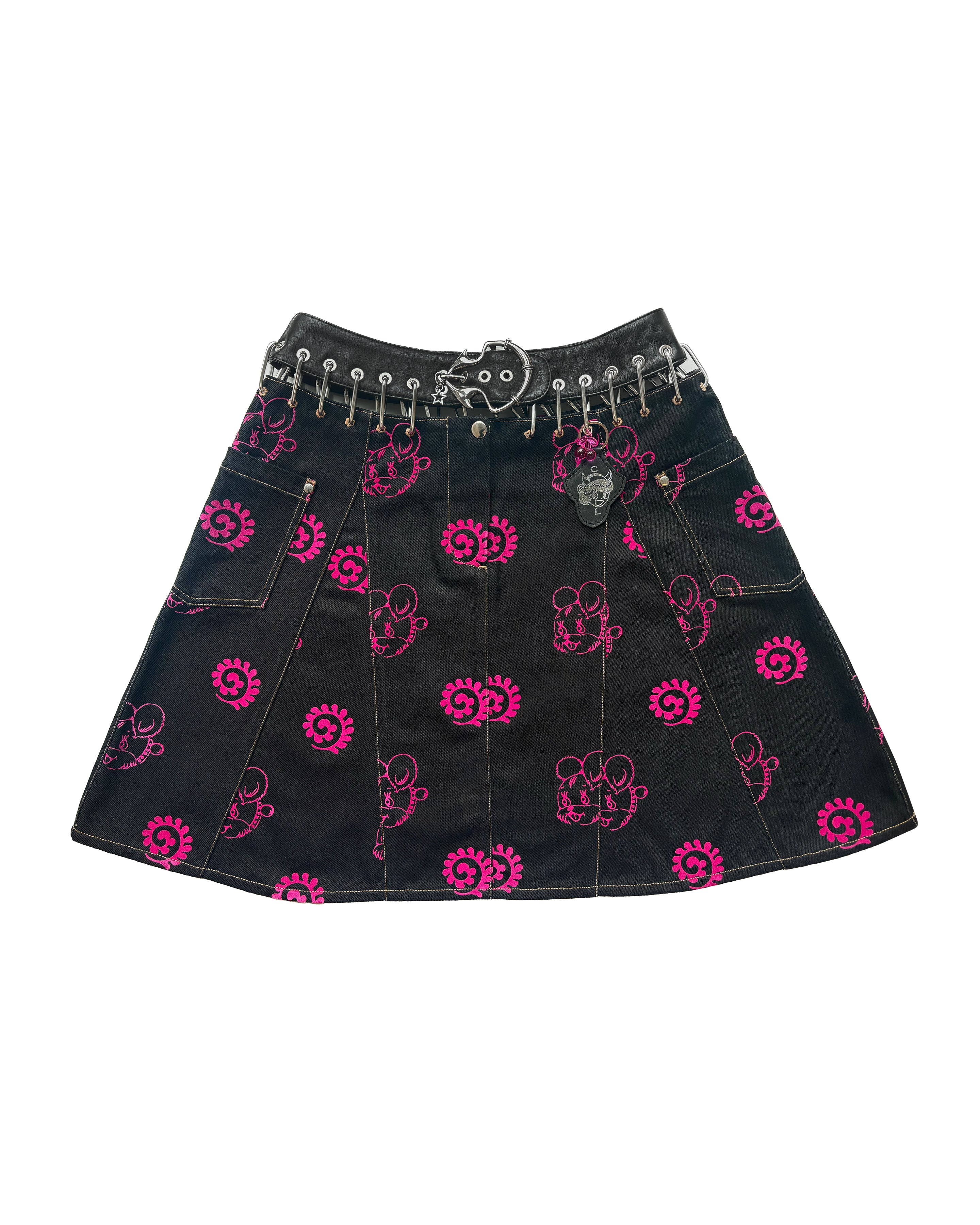 Exclusive Puppy Flocked Denim Knee Skirt