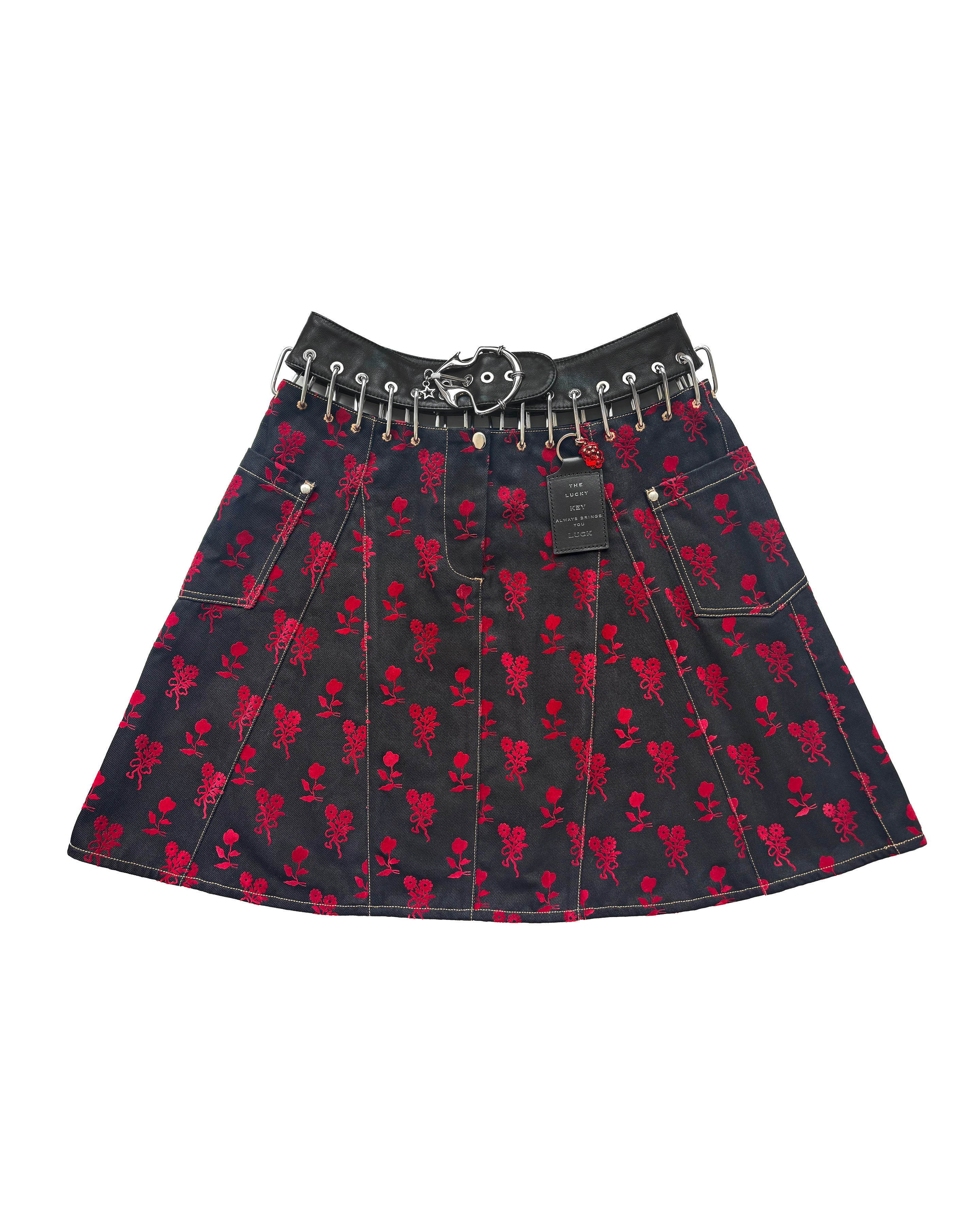 Exclusive Flocked Denim Knee Skirt