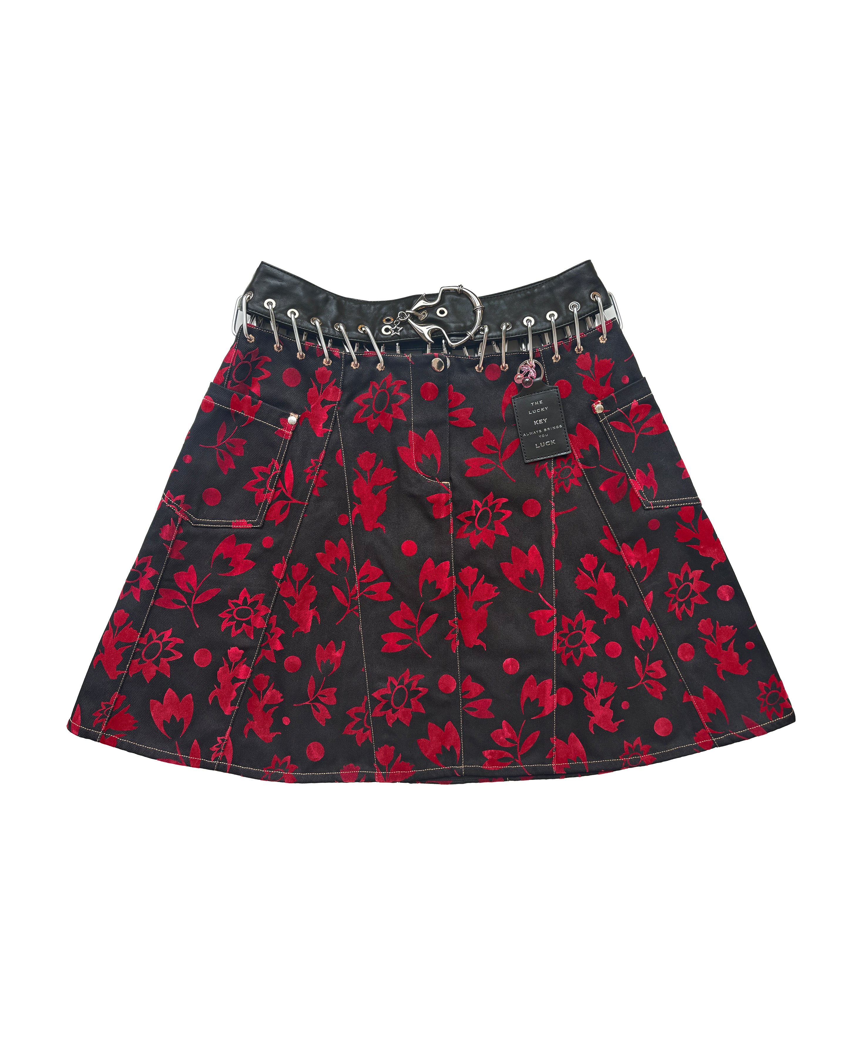 Exclusive Flocked Denim Knee Skirt