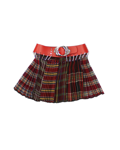 Red Belt Mini Skirt with Folkloric Fabric