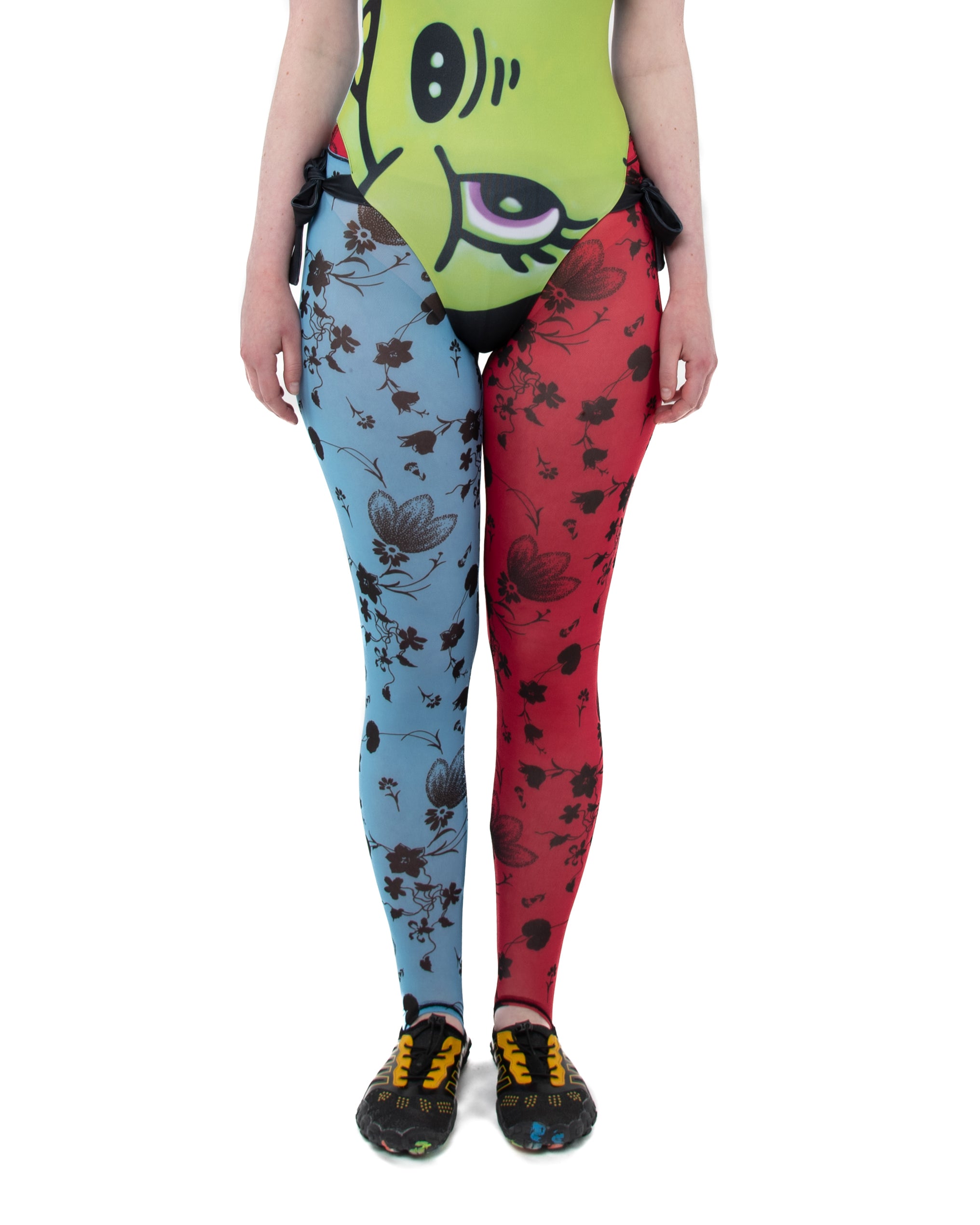 Blue and Red Floral Mesh Leggings