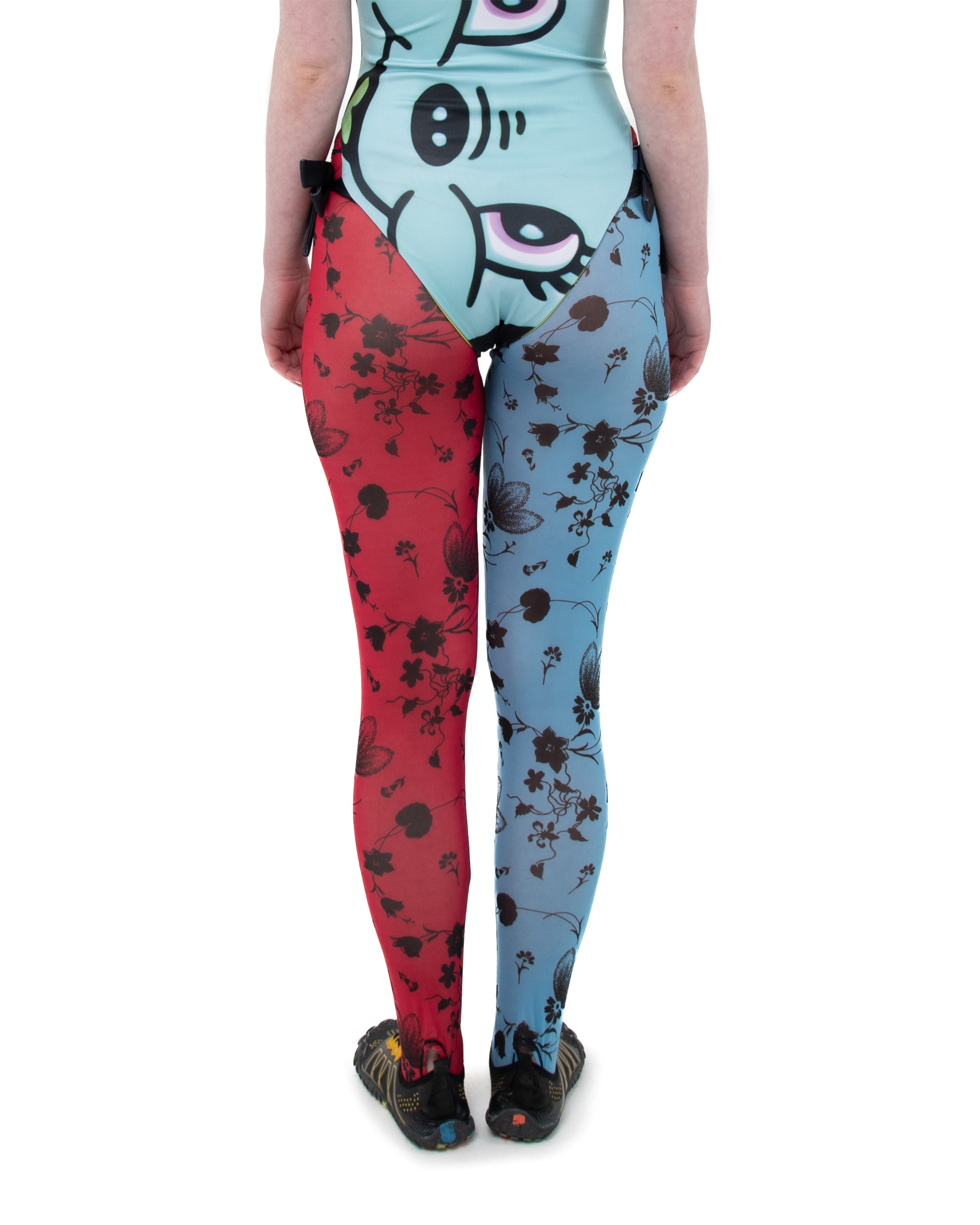 Blue and Red Floral Mesh Leggings