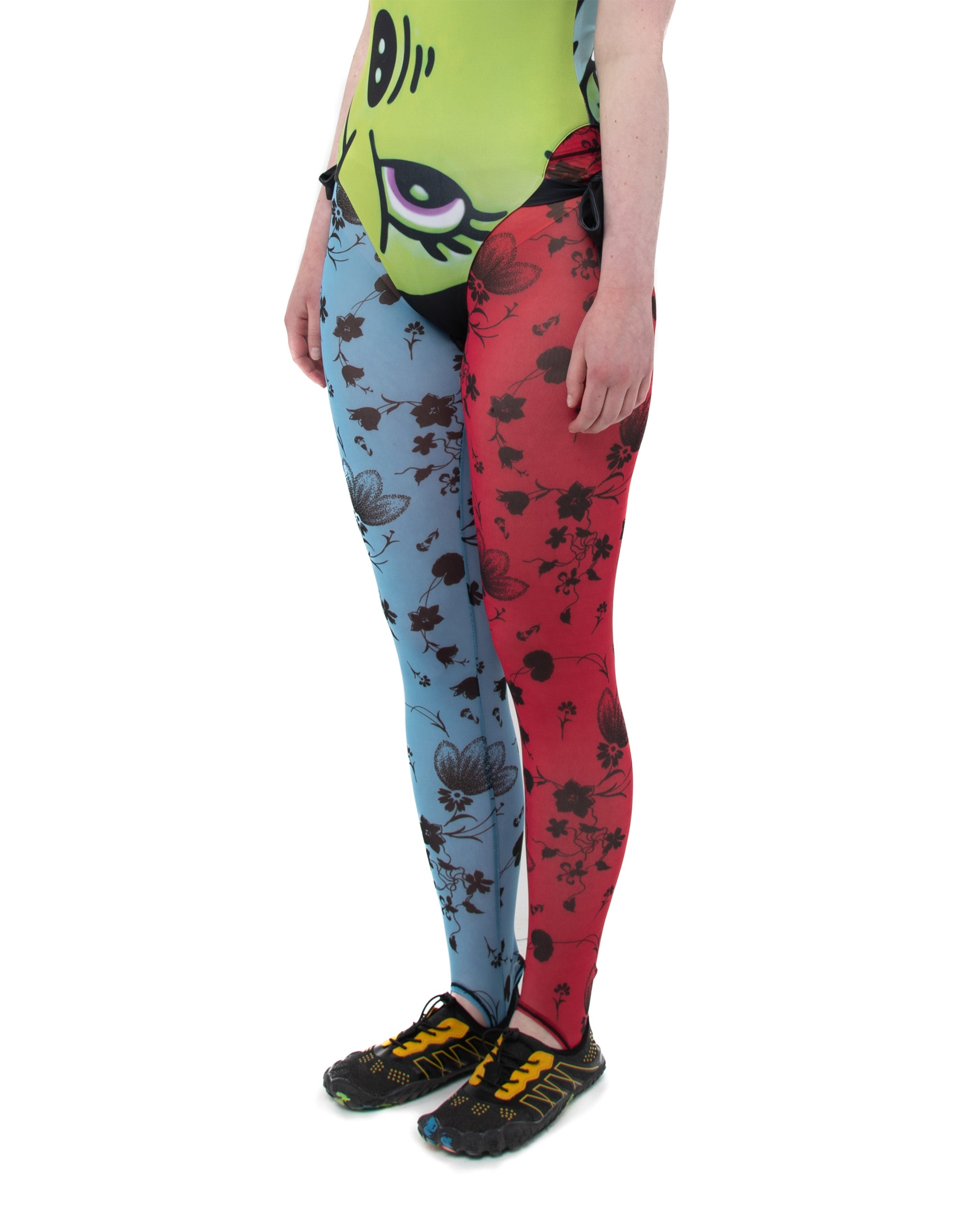 Blue and Red Floral Mesh Leggings