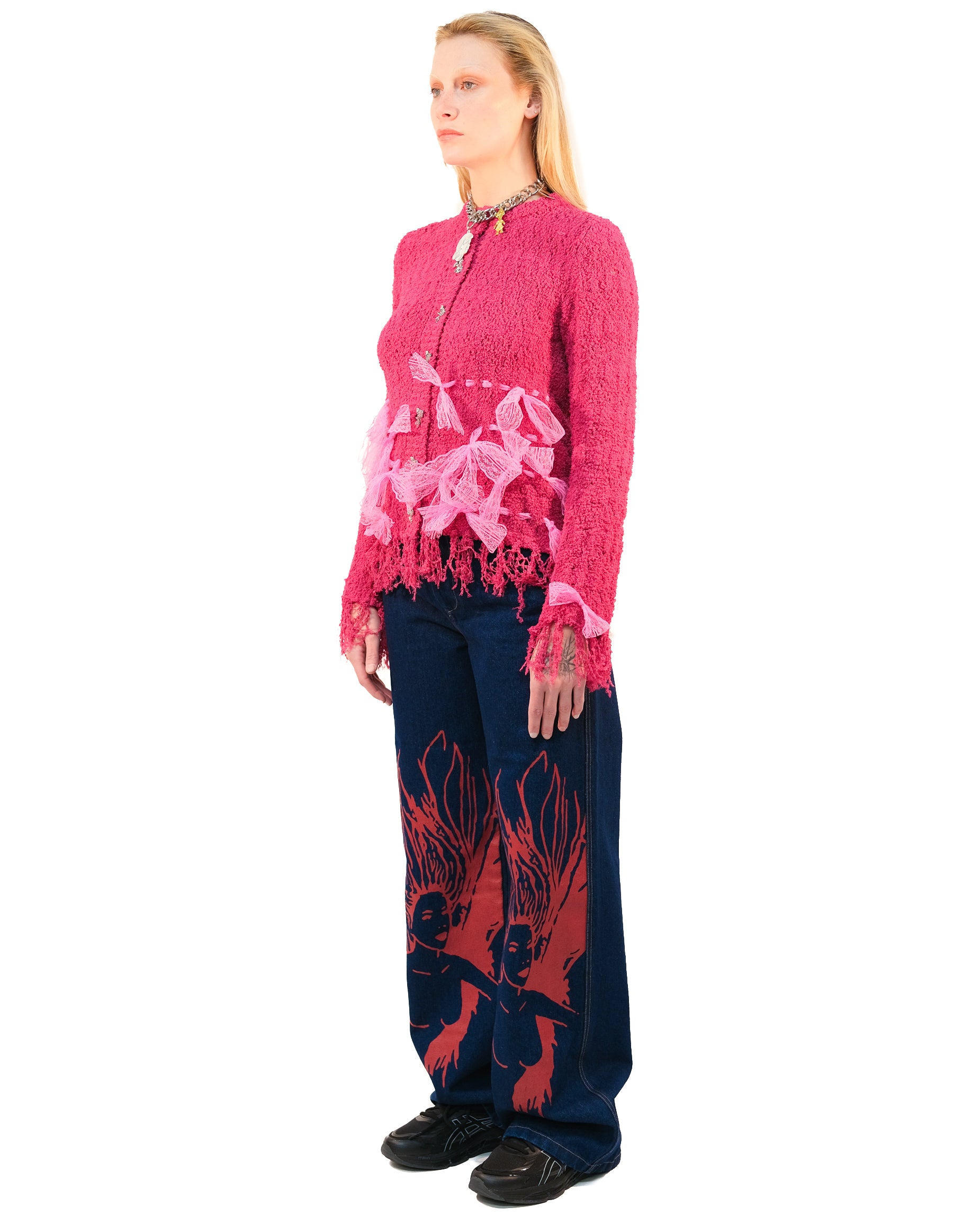 Pink Lace Bow Cardigan