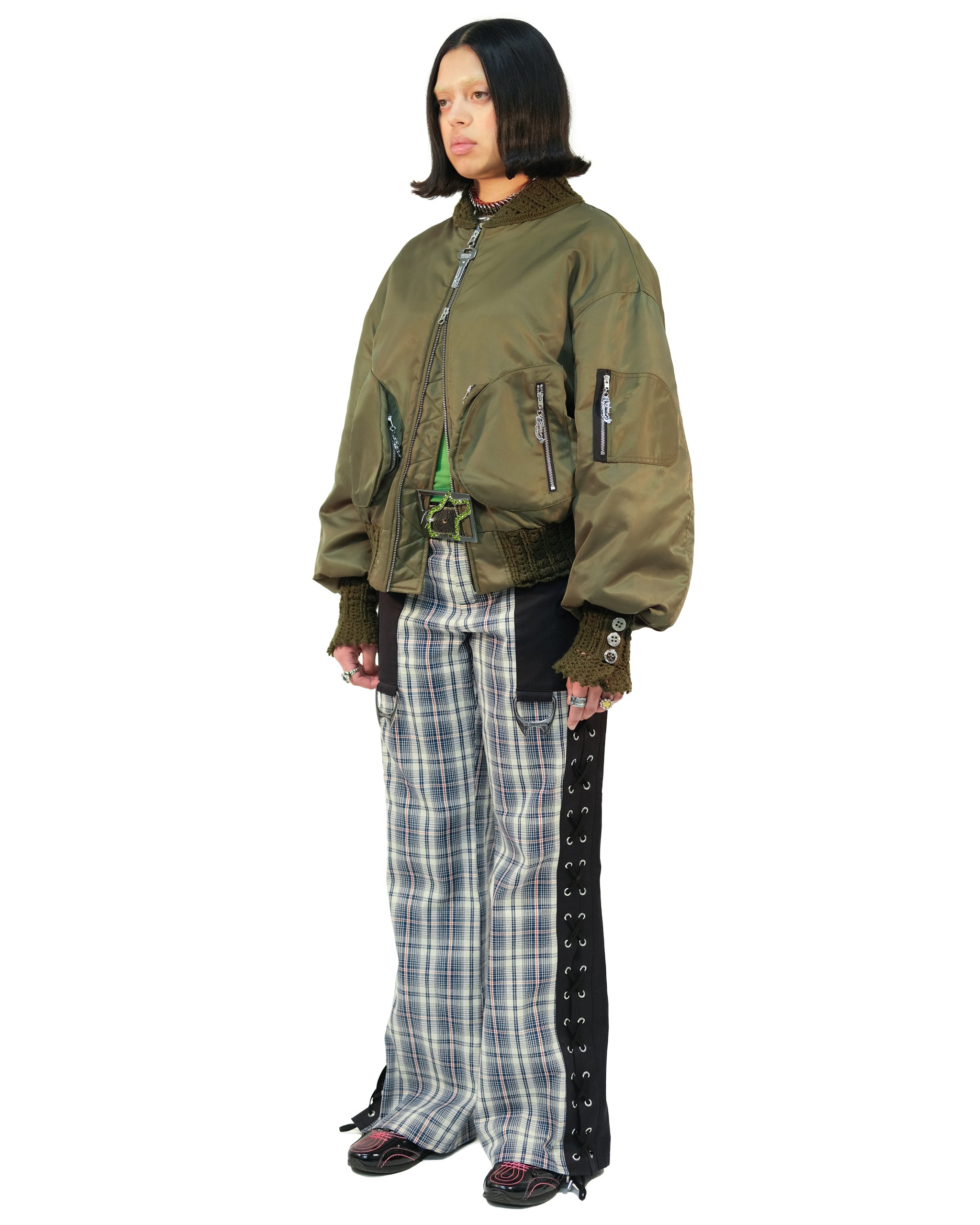 Slash Green Crochet Bomber Jacket