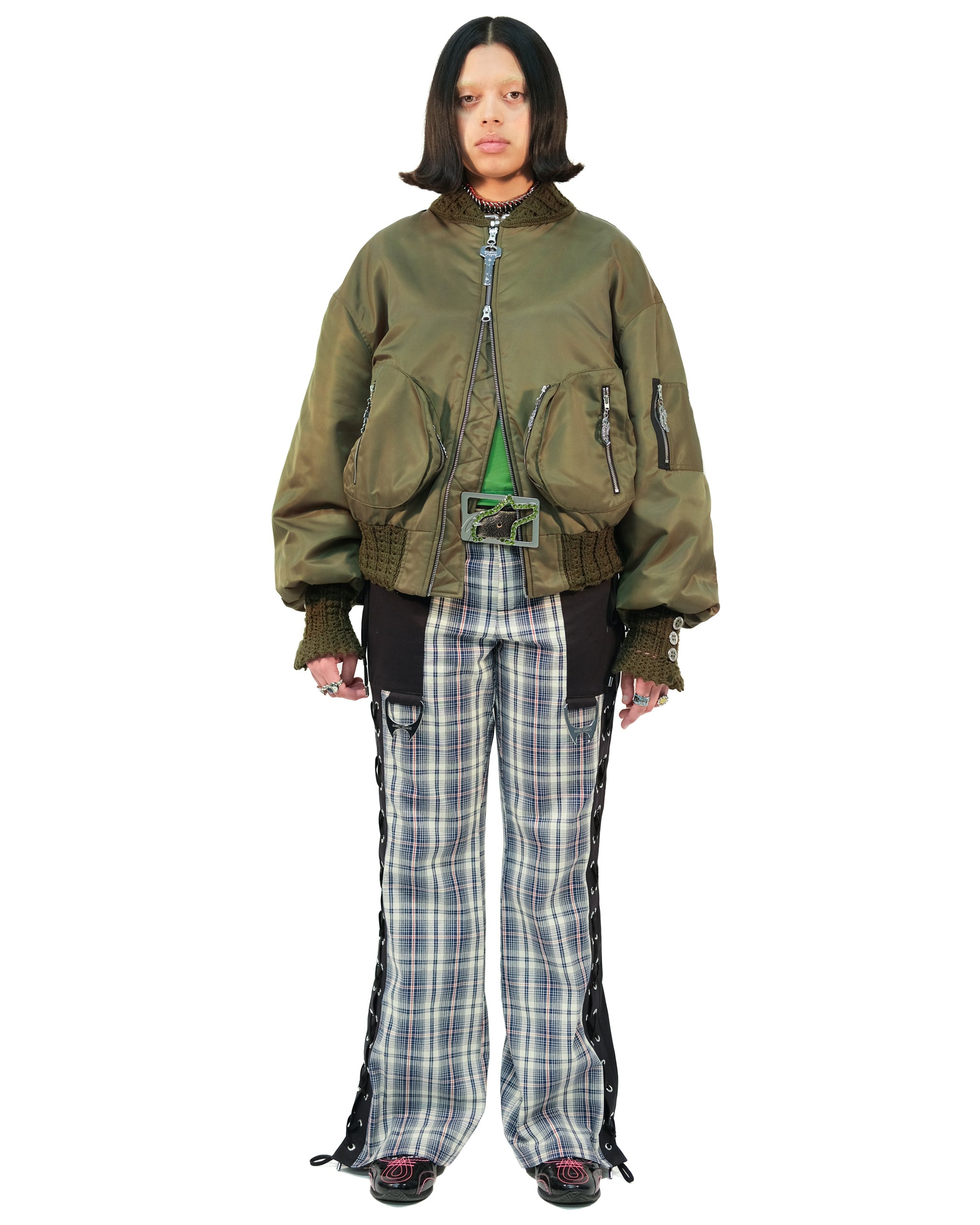 Slash Green Crochet Bomber Jacket