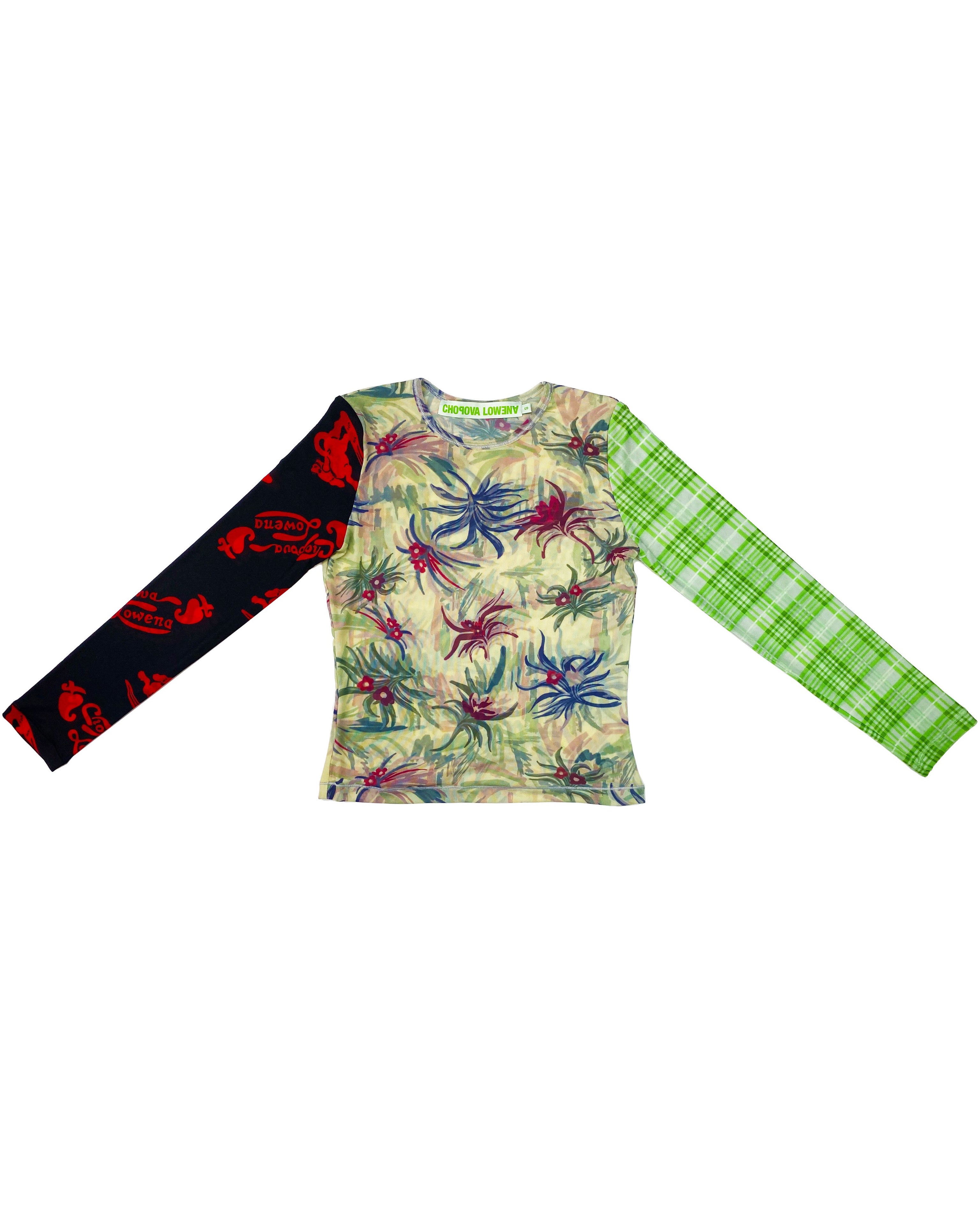 Floral Plaid Fitted Mesh Top