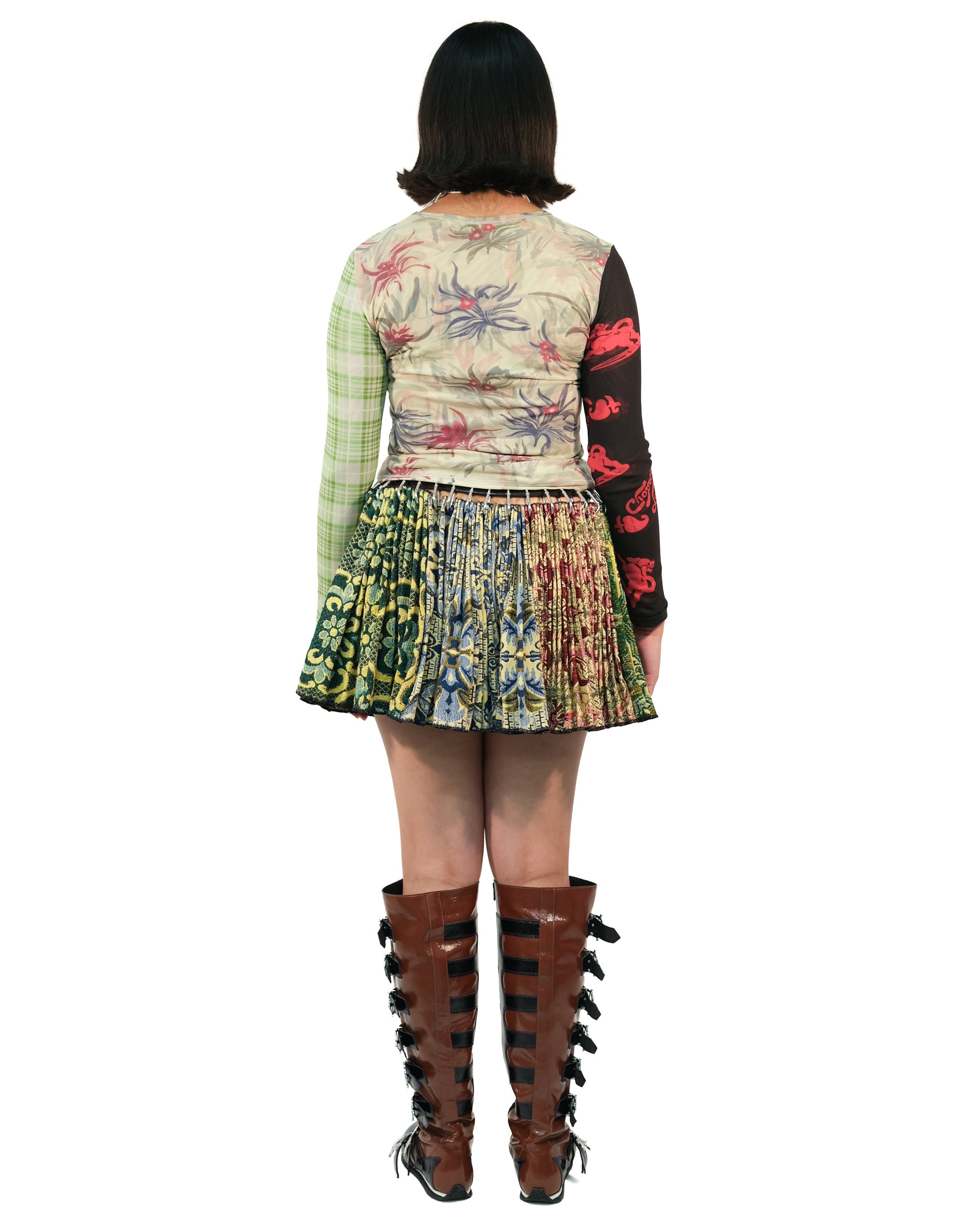 Floral Plaid Fitted Mesh Top