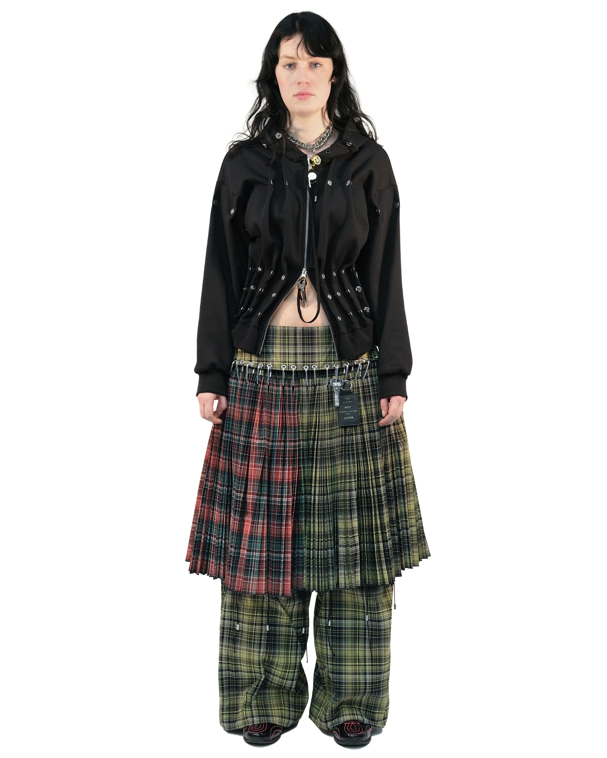 Wood Modern Tartan Flared Skirt