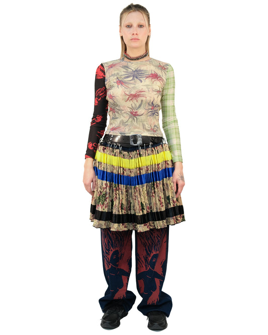 Tapestry Stripe Laced Belt Skirt