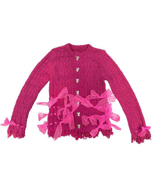 Pink Lace Bow Cardigan