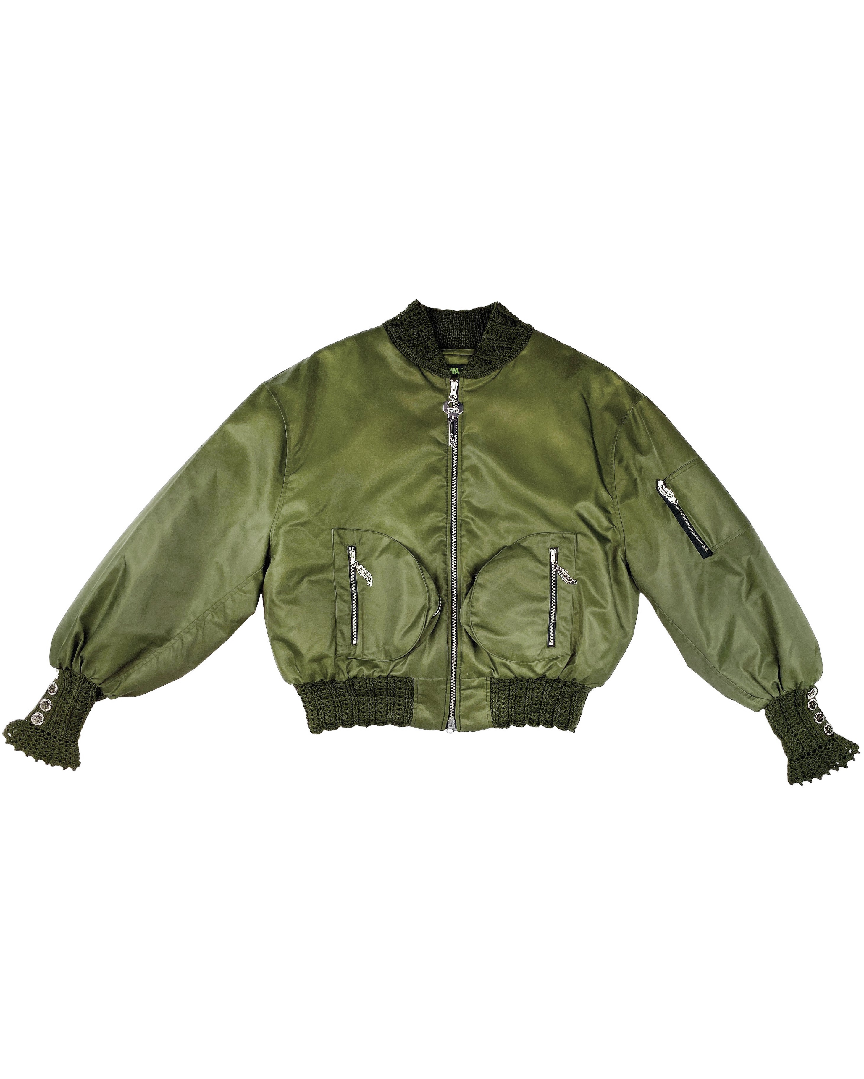 Slash Green Crochet Bomber Jacket