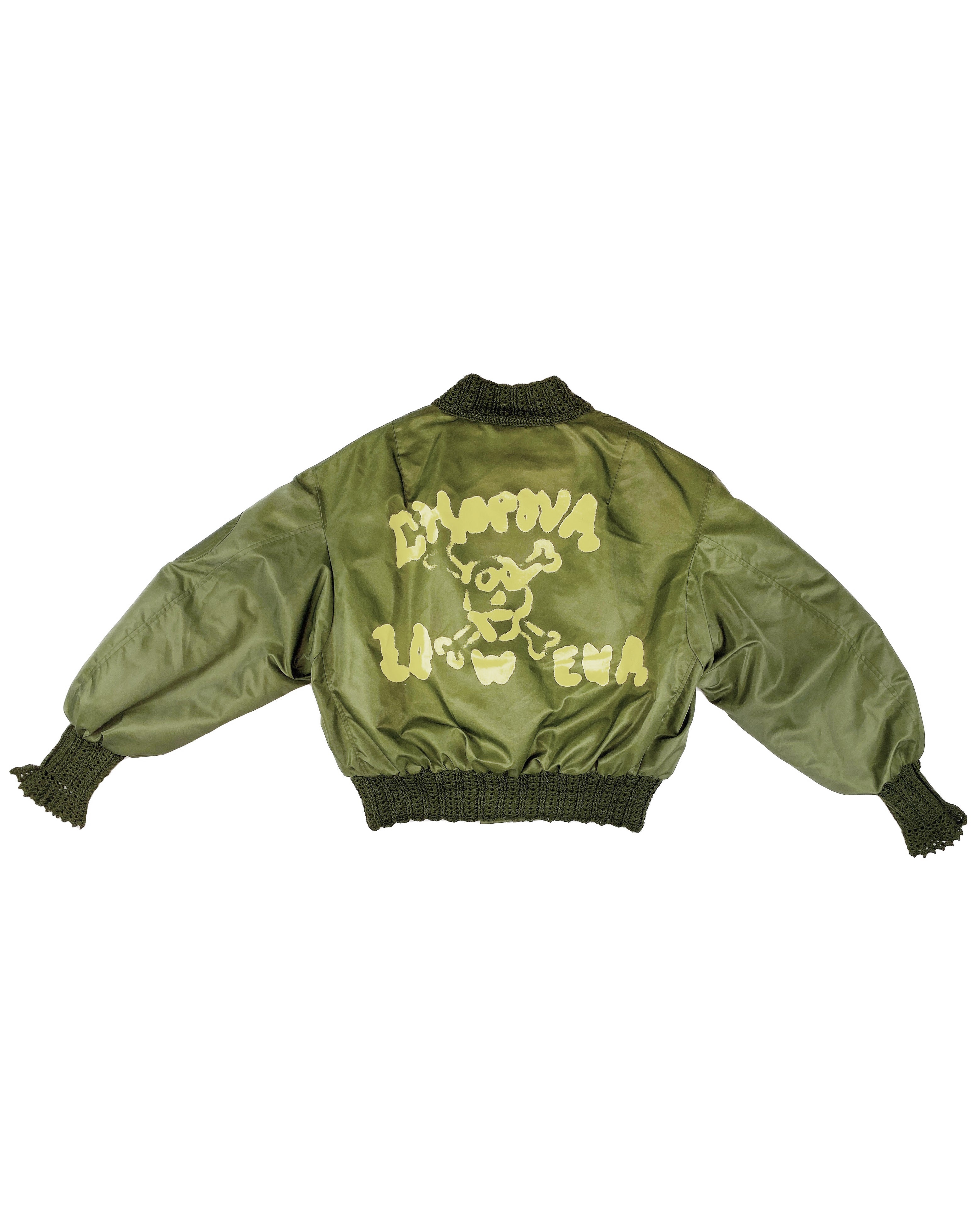 Slash Green Crochet Bomber Jacket